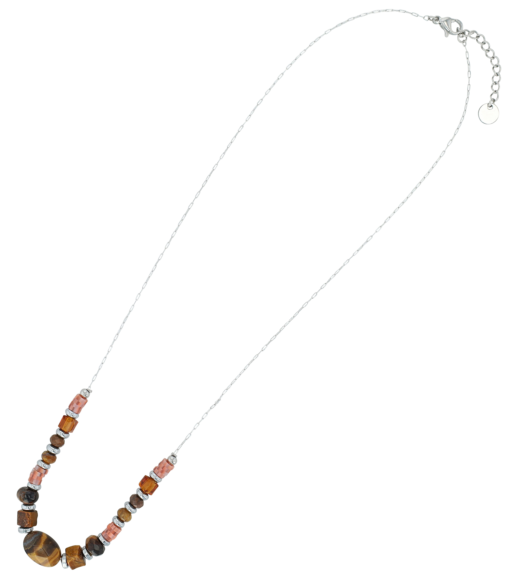 "Lowyse" Edelstahlkette mit Naturstein (Tigerauge) 42 + 3 cm
