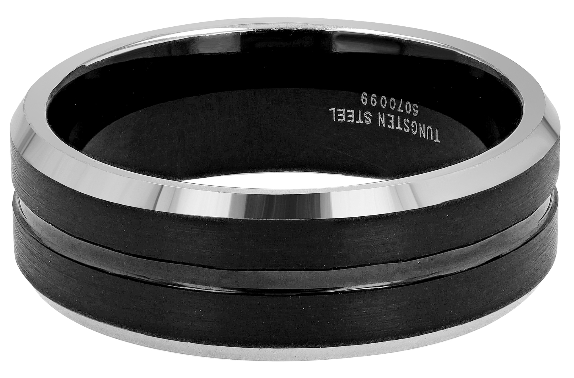 "Moros" Herren-Ring Gr 68, aus Tungsten, bicolor (schwarz/ silberfarben)