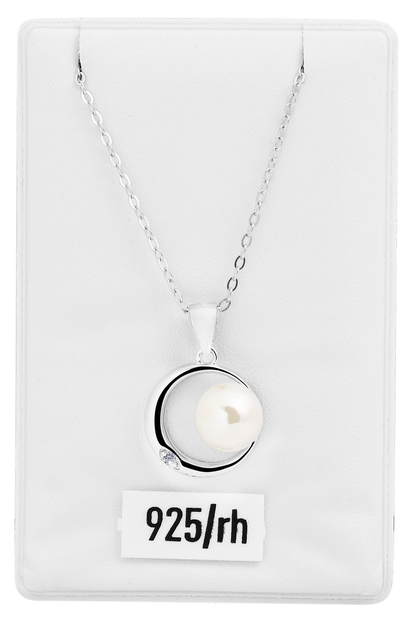 "Marit" 925/- Echt Silber Kette 43+5 cm mit Anhänger, Imitationsperle, rhodiniert