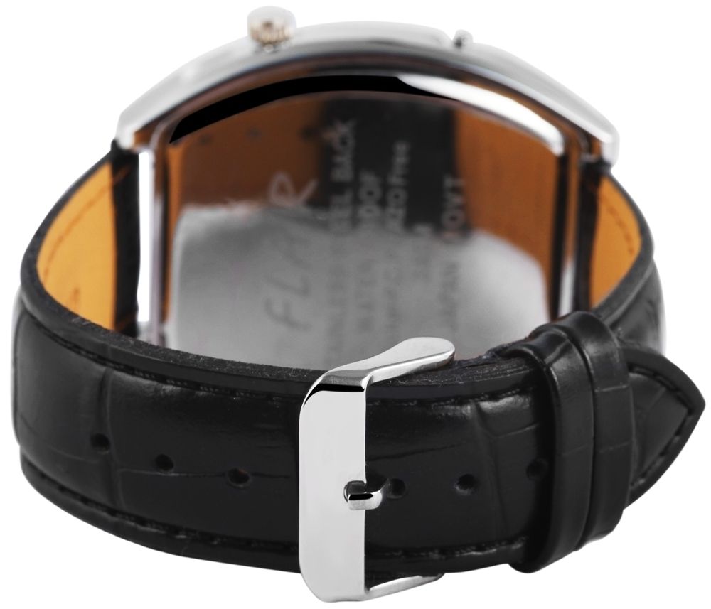 Flair Herrenuhr, Echtlederband, Triple-Time-Zone-Uhr, schwarz/ silberfarben