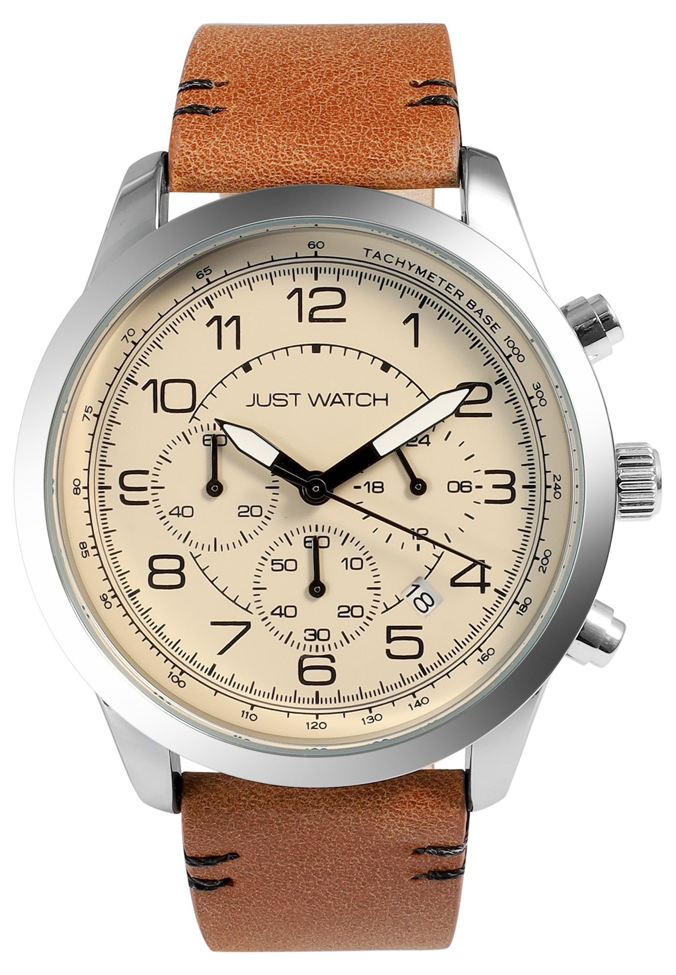 Just Watch Herrenchronograph, Lederarmband, 5 ATM, braun