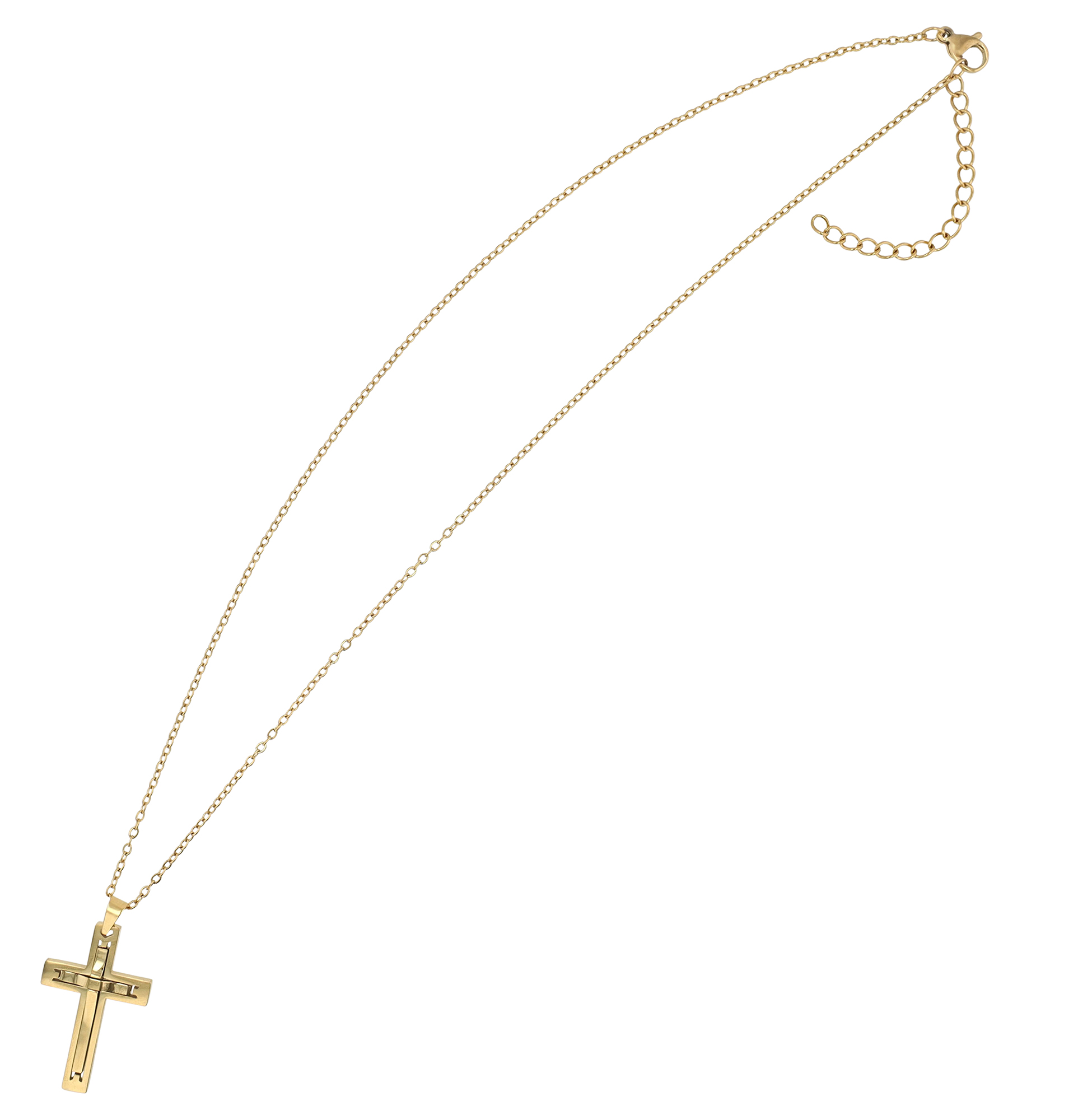 "Devin" Edelstahlkette (Ankerkette, 43 + 3 cm) mit Anhänger - Kreuz, goldfarben