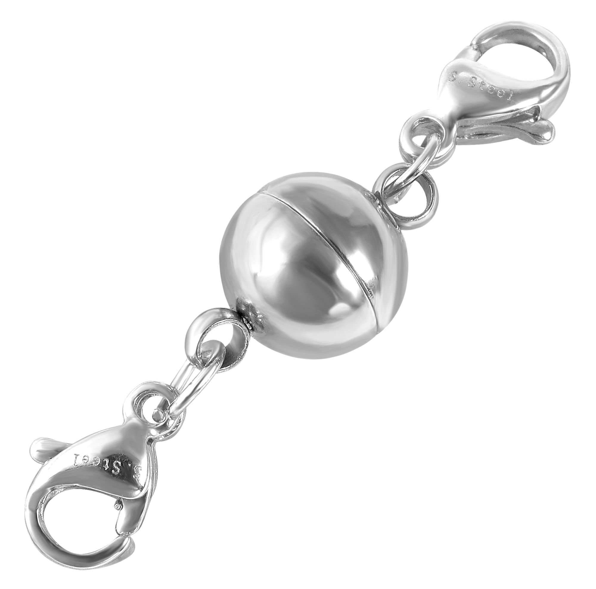 Magnetschließe mit zwei Karabinerhaken, 925er Sterlingsilber, rhodiniert Ø 8 mm