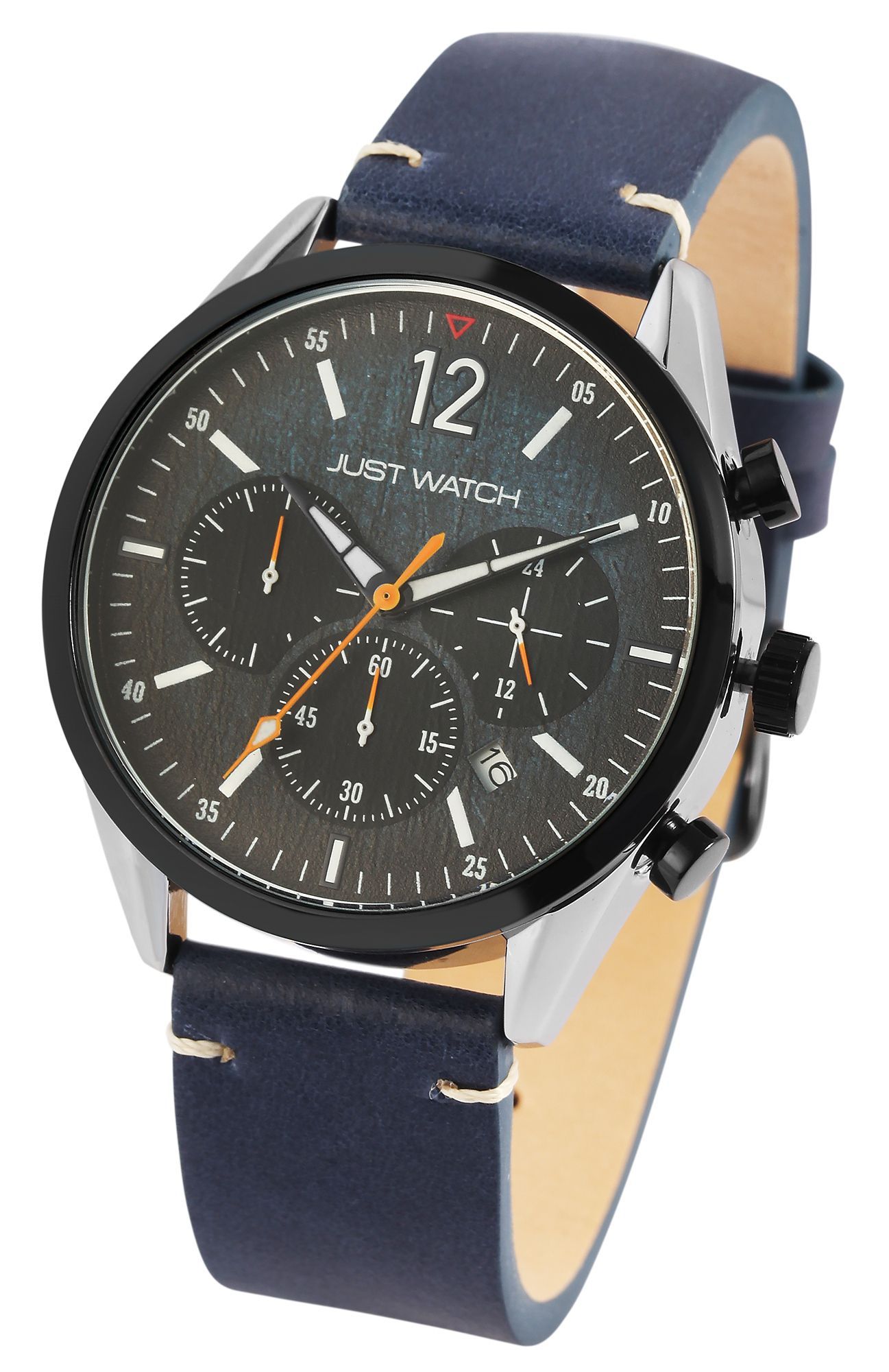 Just Watch Herrenchronograph "Theodor" mit Echtlederarmband, dunkelblau/silberfarben