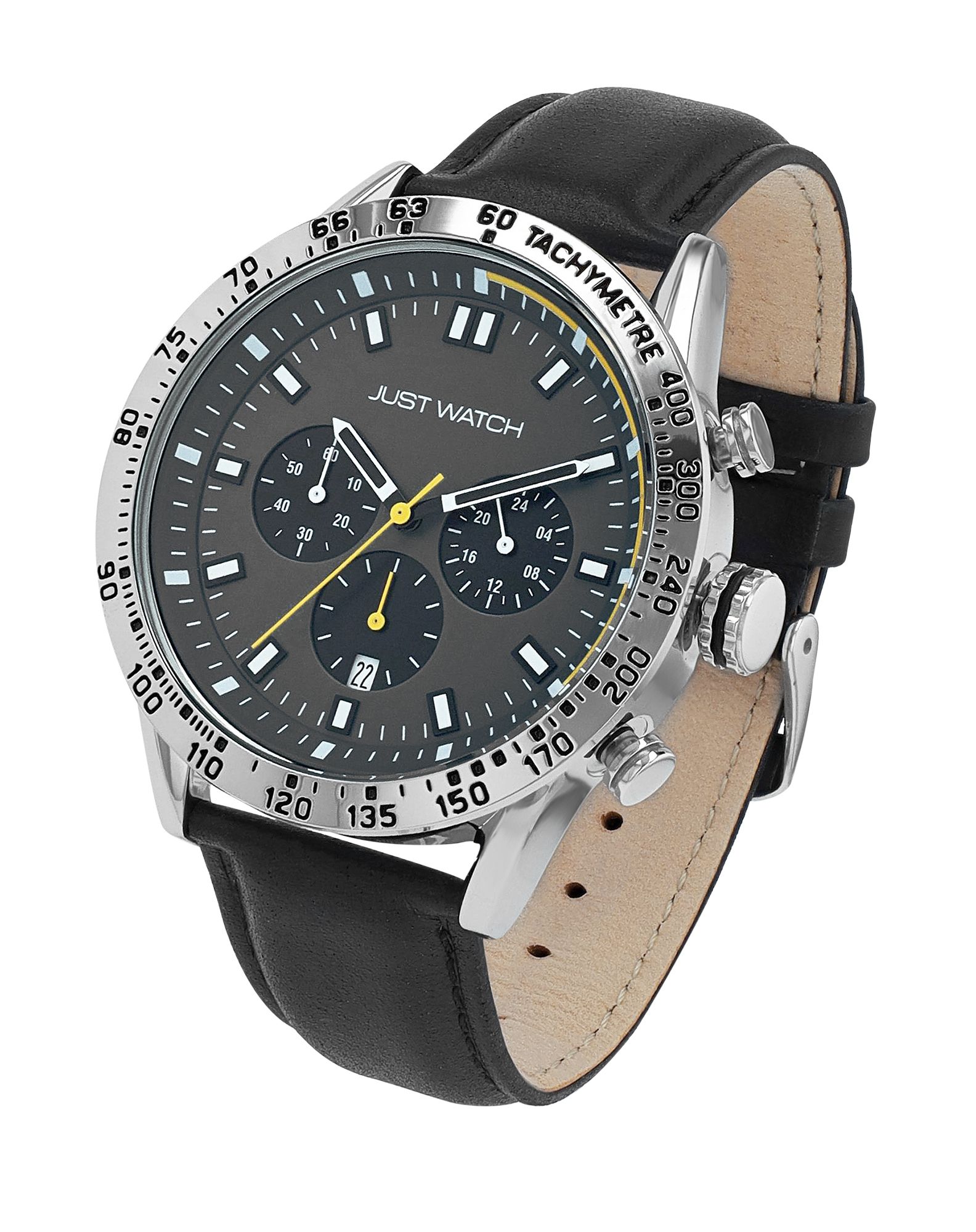 Just Watch Herrenchronograph mit Lederarmband, 5 ATM, schwarz