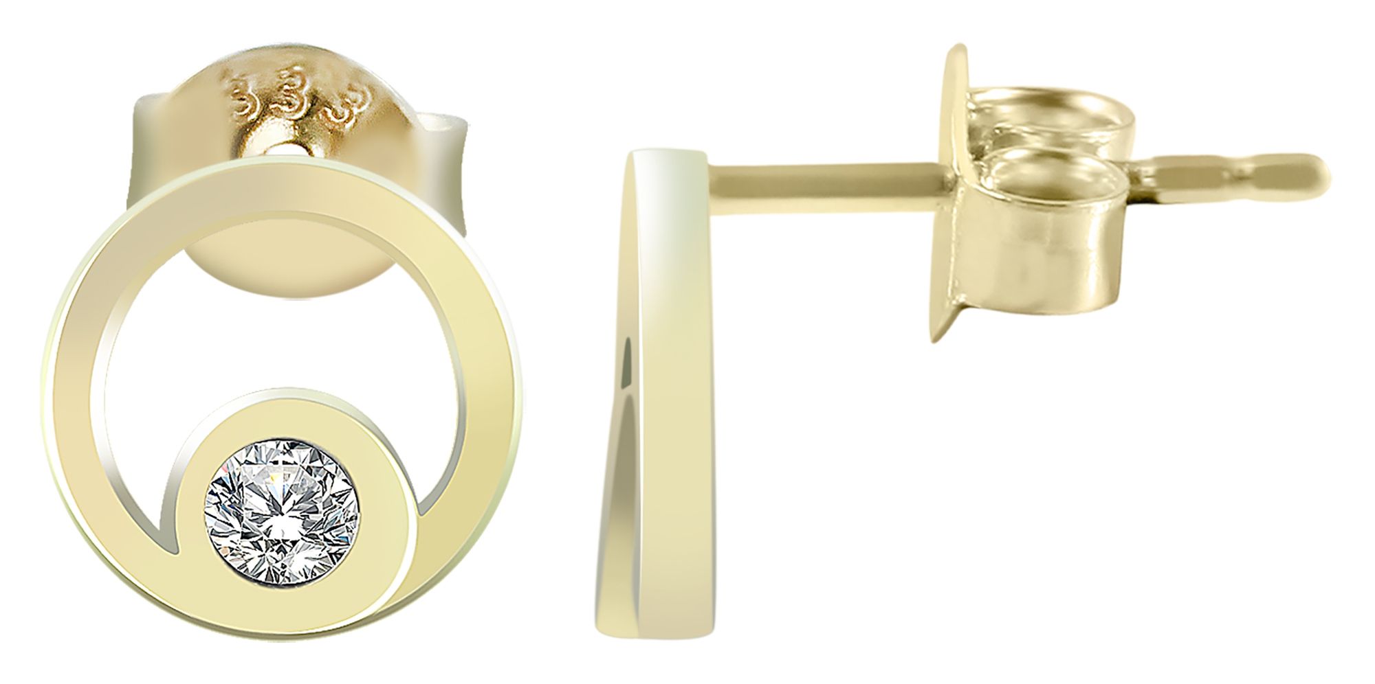 333/- Gold Ohrstecker mit Zirkoniabesatz, Gelbgold, 8 Karat, rund