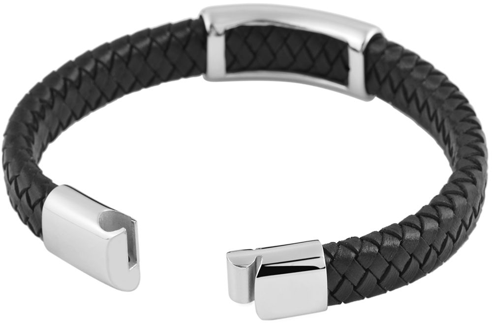 "Bene" geflochtenes Echtlederarmband mit Edelstahlgravurplatte