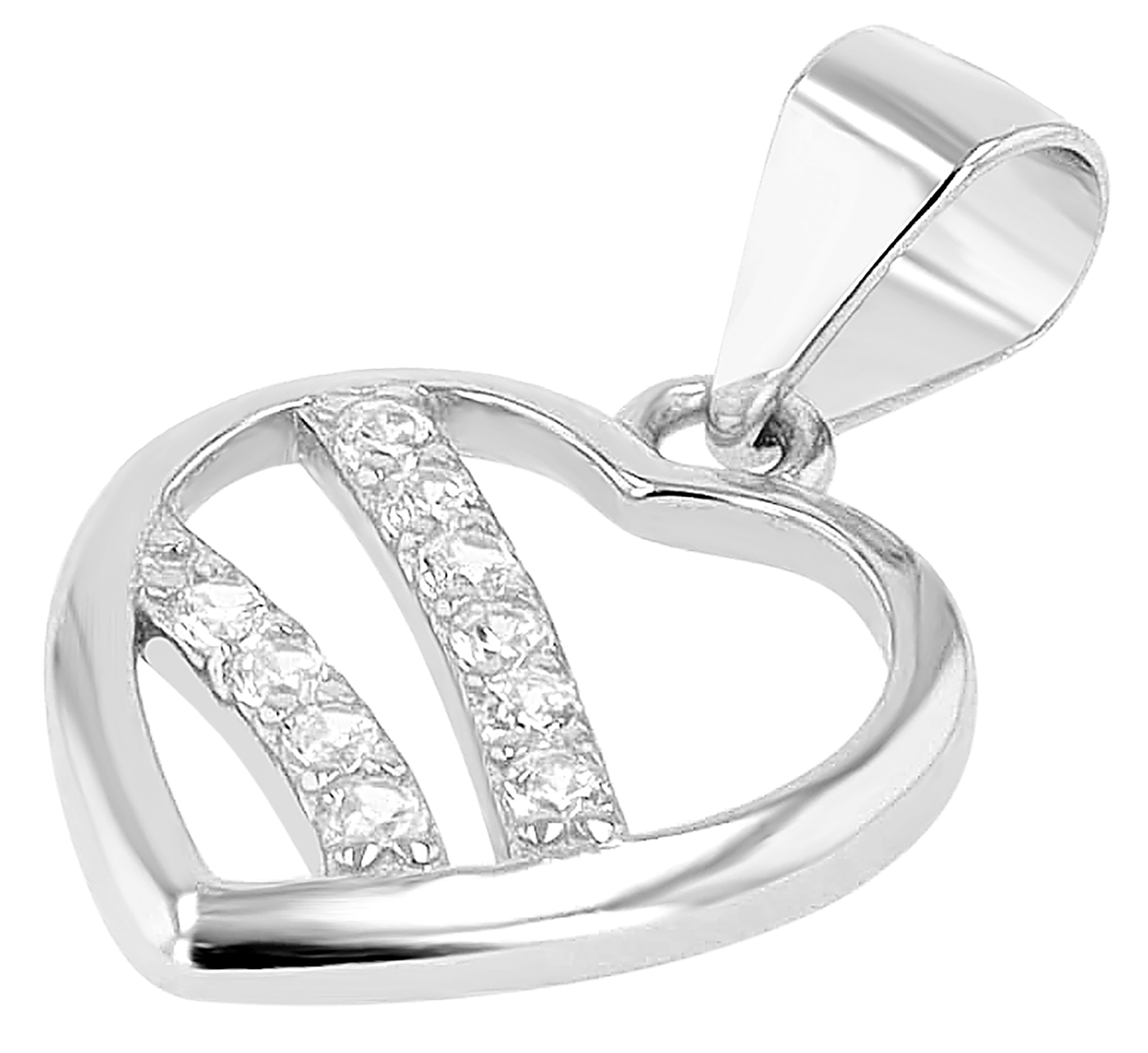 "Kokoro", 925/- Echt Silber Anhänger Herz mit Zirkonia, silberfarben rhodiniert