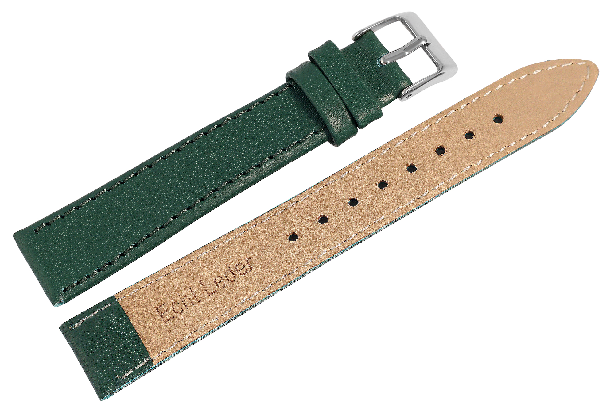 Echtleder-Uhrenarmband "super-soft", grün, Naht,16 mm