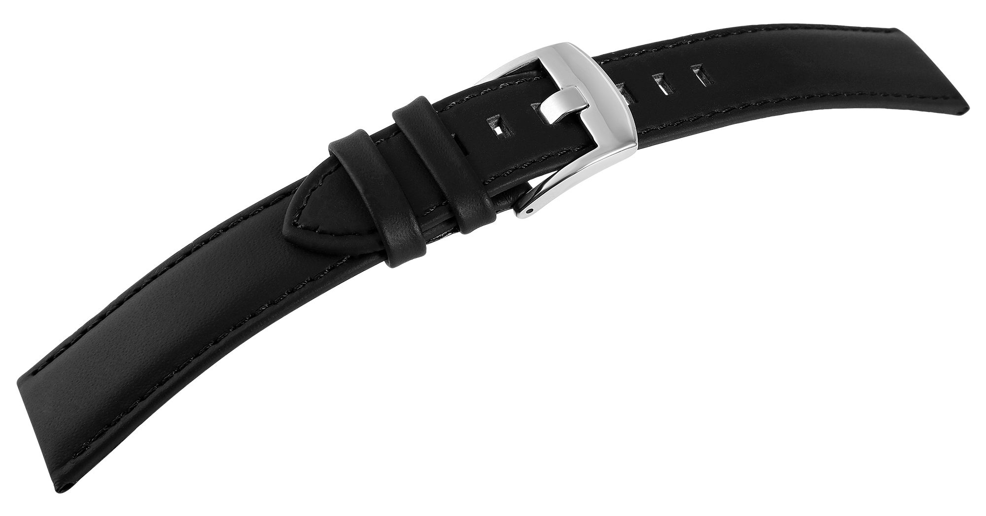 Echtleder-Uhrenarmband "super-soft", schwarz, Naht, 20 mm