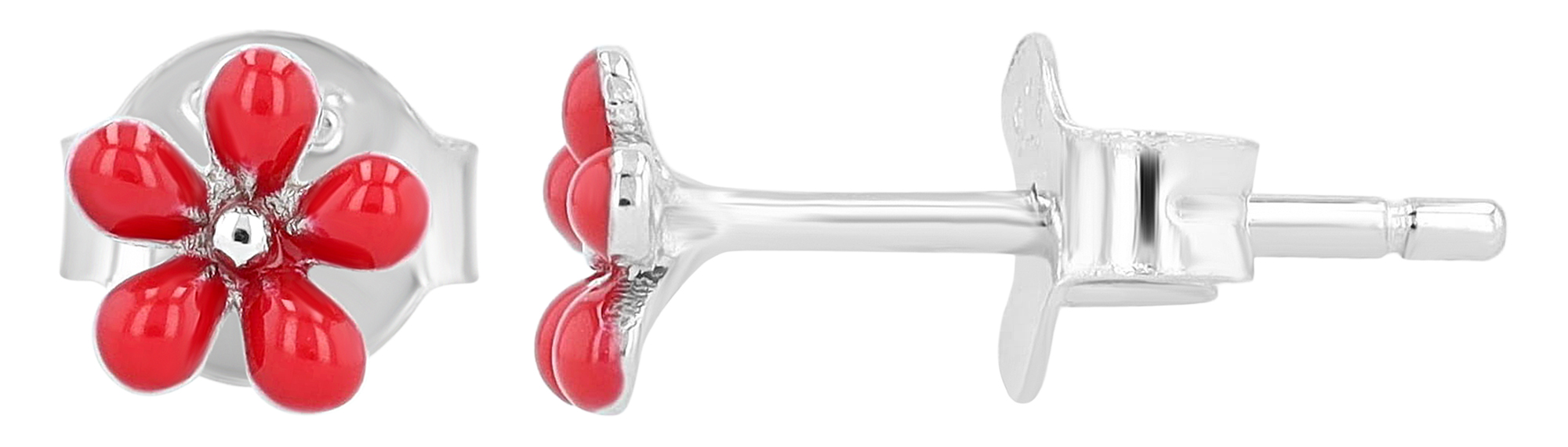 "Flamina" 925/- Echt Silber, Kinder Ohrstecker - Blume, rhodiniert, rot