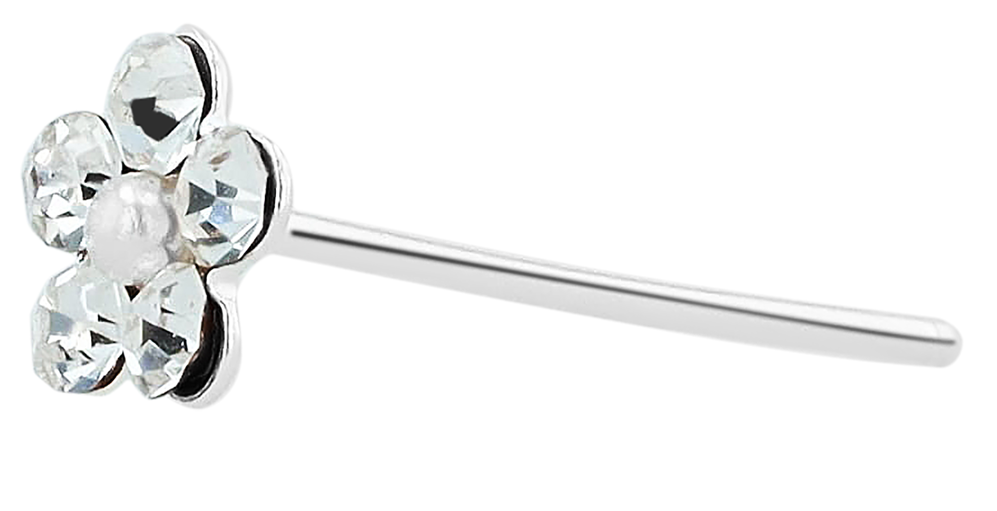 "Volma" I-förmiger Nasenstecker/ Nasenpiercing , 925/- Echt Silber, rhodiniert, Blüte, VE-20 Stück