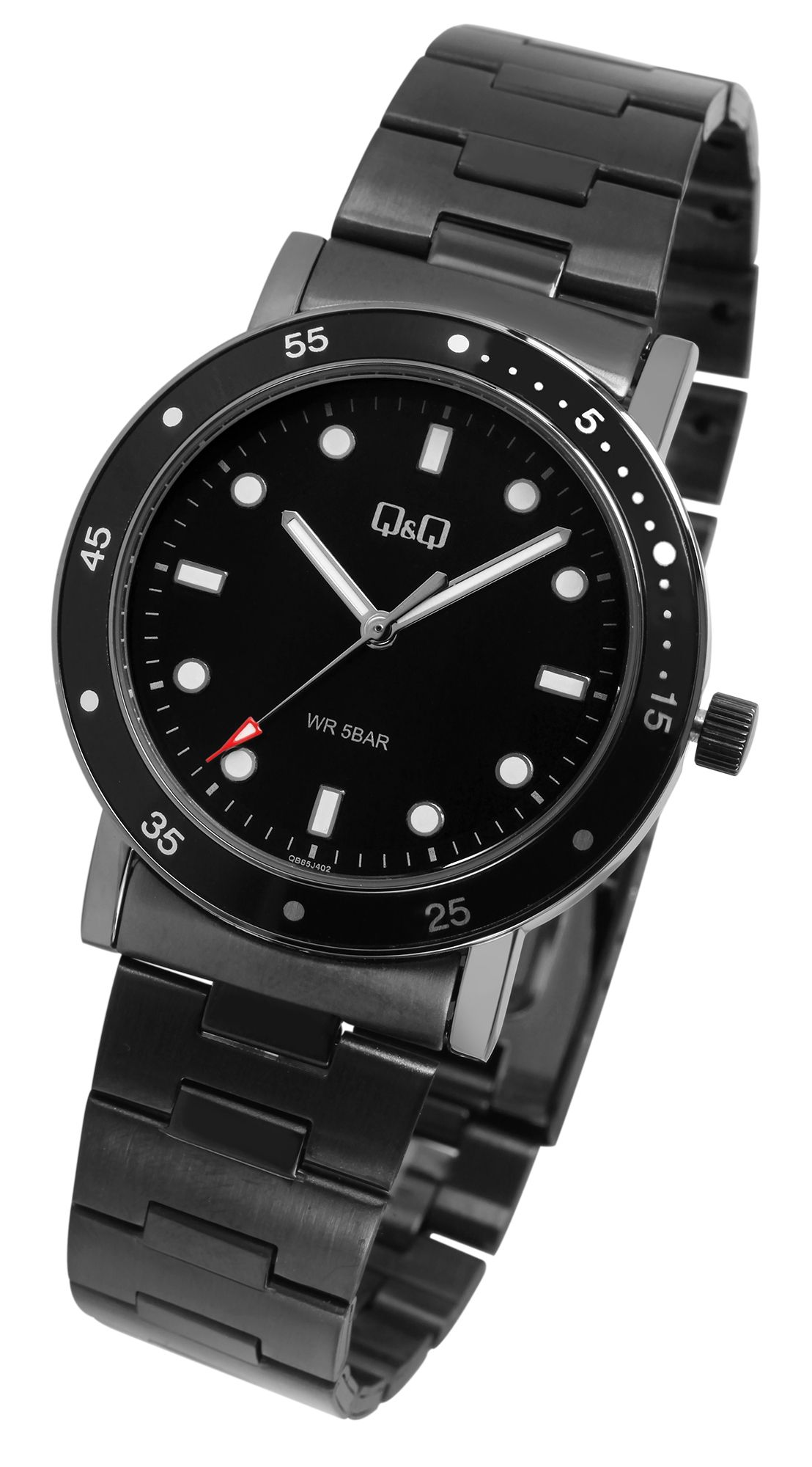 Q&Q Herrenuhr mit Edelstahlarmband, 5 bar, schwarz