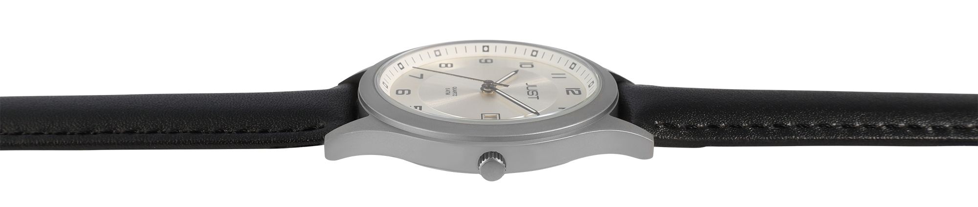 Just "Leon" Herrenuhr mit Echt Lederband, Titangehäuse, 5ATM, Schwarz/ Blau