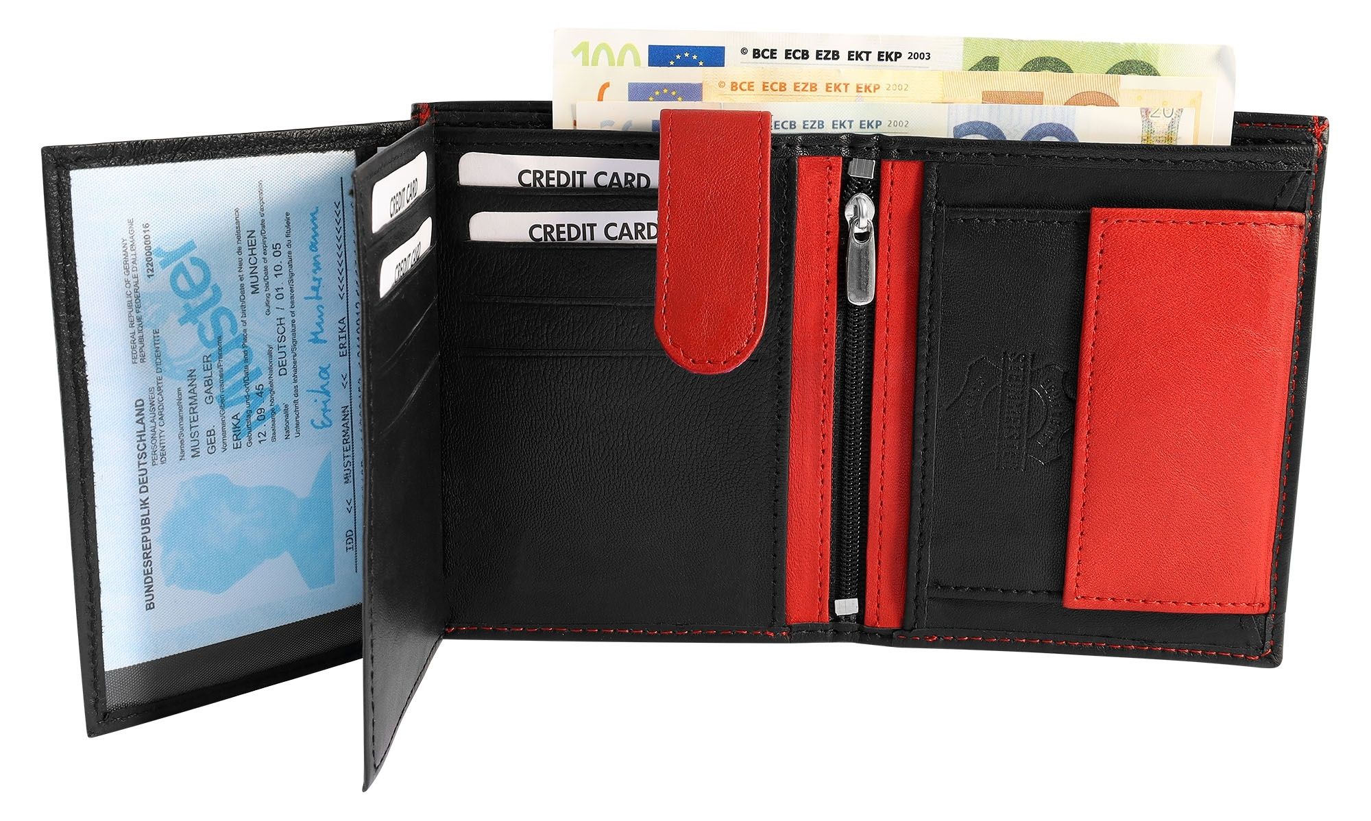 Steinmeister Geldbörse aus Echtleder, Hochformat, schwarz/rot
