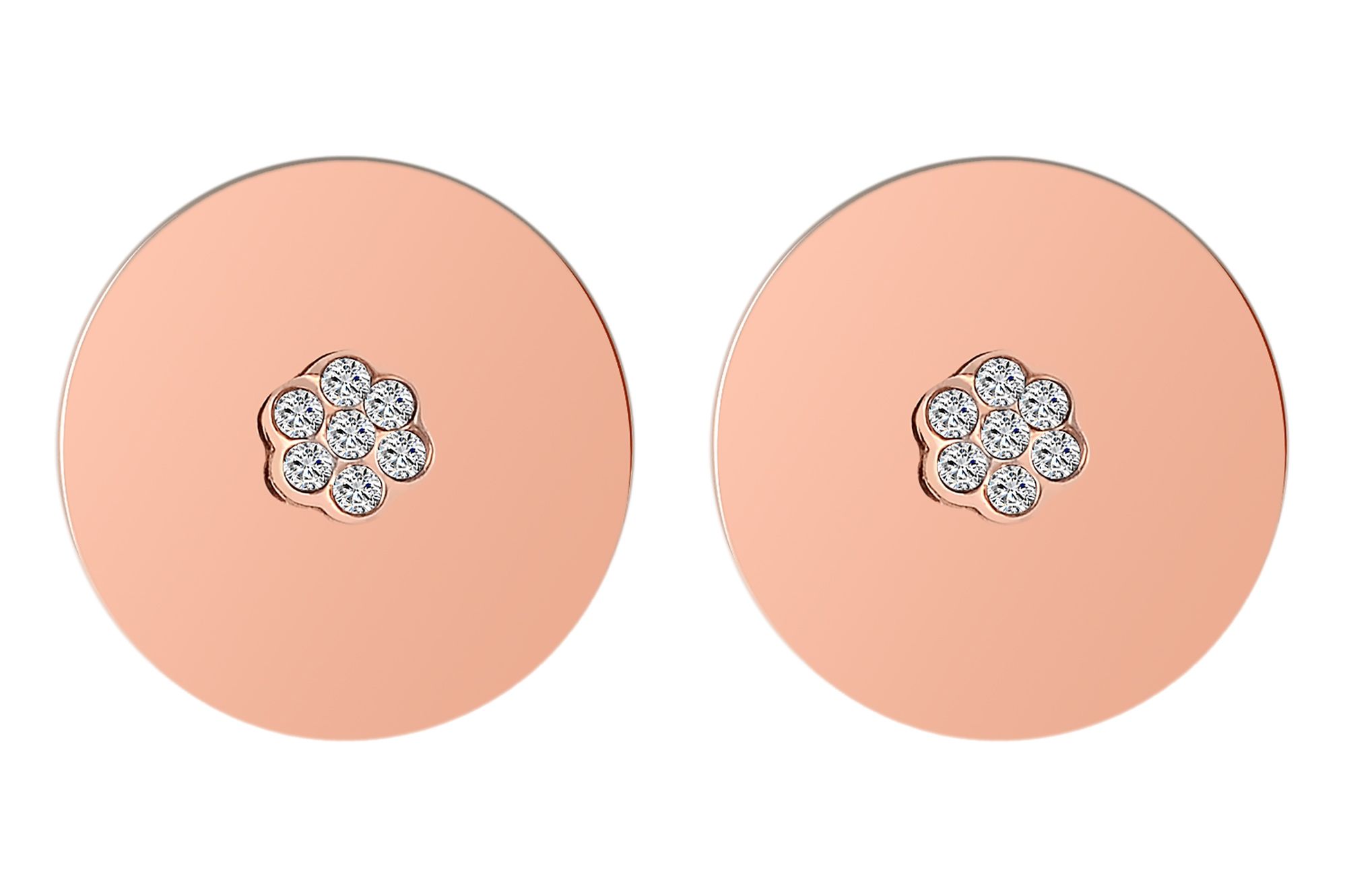 Akzent Ohrstecker, Edelstahl, blütenförmiger Similibesatz, rund, roségoldfarben