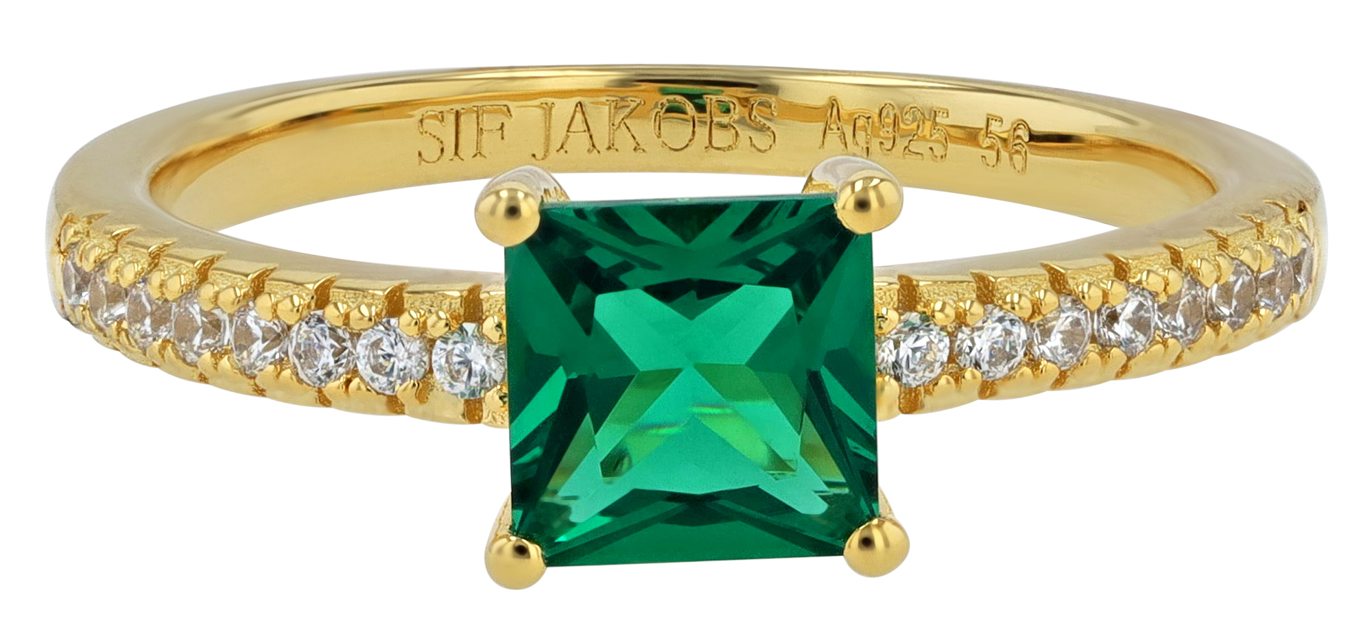 Sif Jakobs Jewellery 925/- Echt Silber Ring "Ellera Quadratto", Gr 58, Zirkonia (grün), vergoldet
