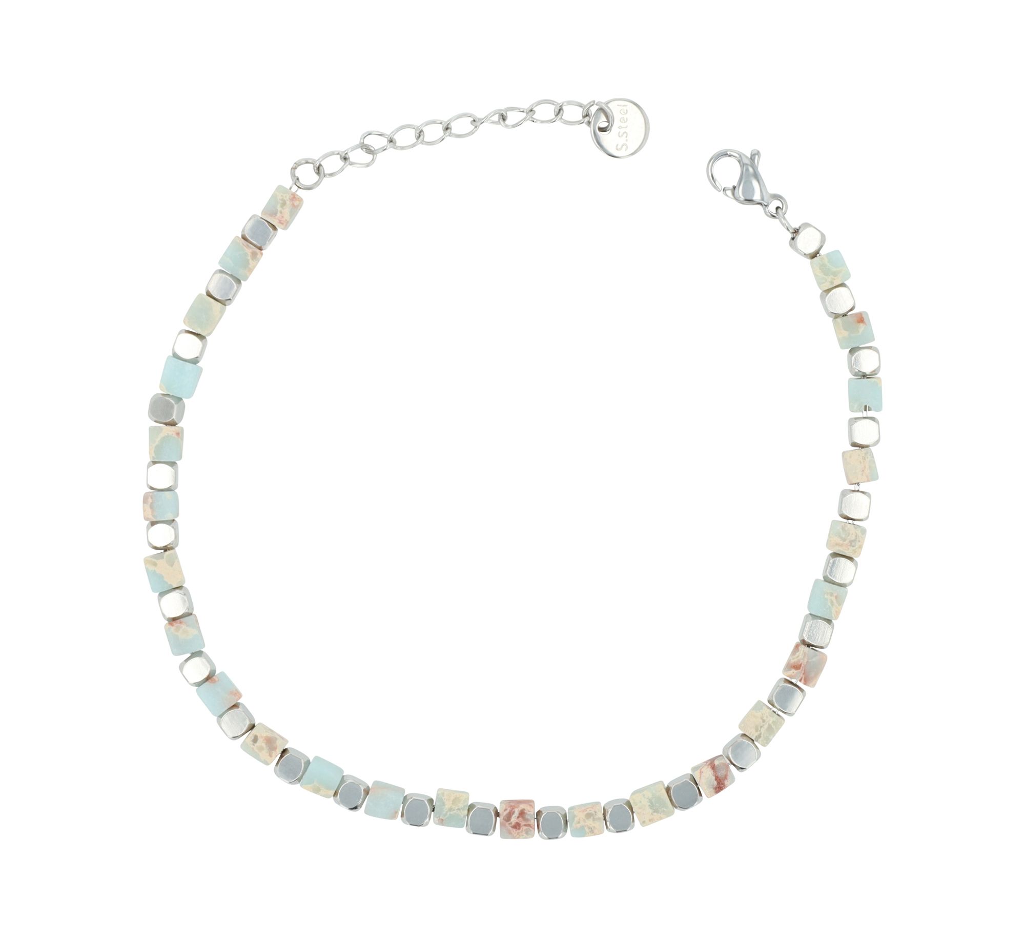 "Trix" Akzent Armband aus Edelstahl & Calcit Edelsteinen, 17 + 3 cm, silberfarben