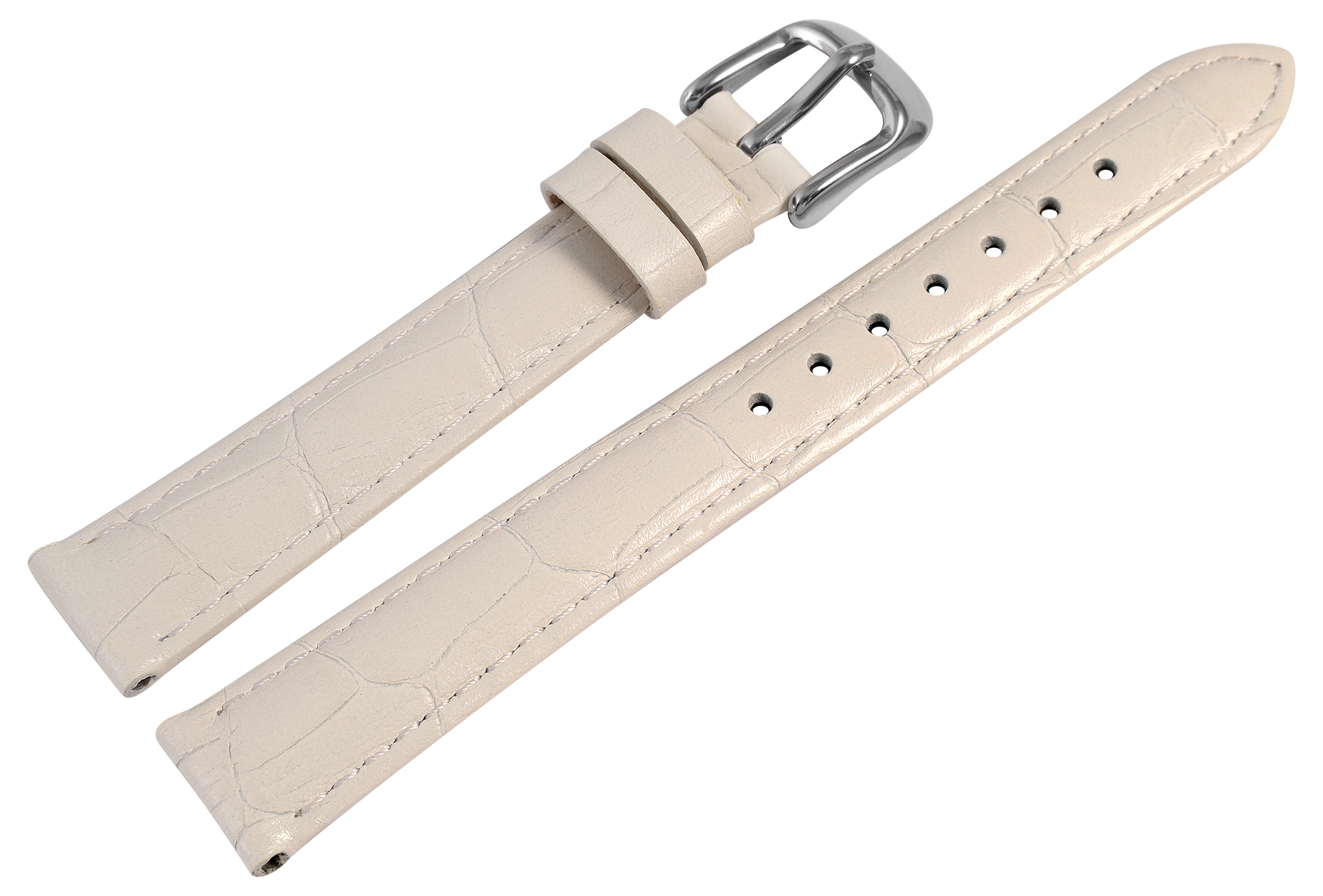 Uhrenarmband aus Echt Leder, Kroko-Optik, weiß, 14 mm