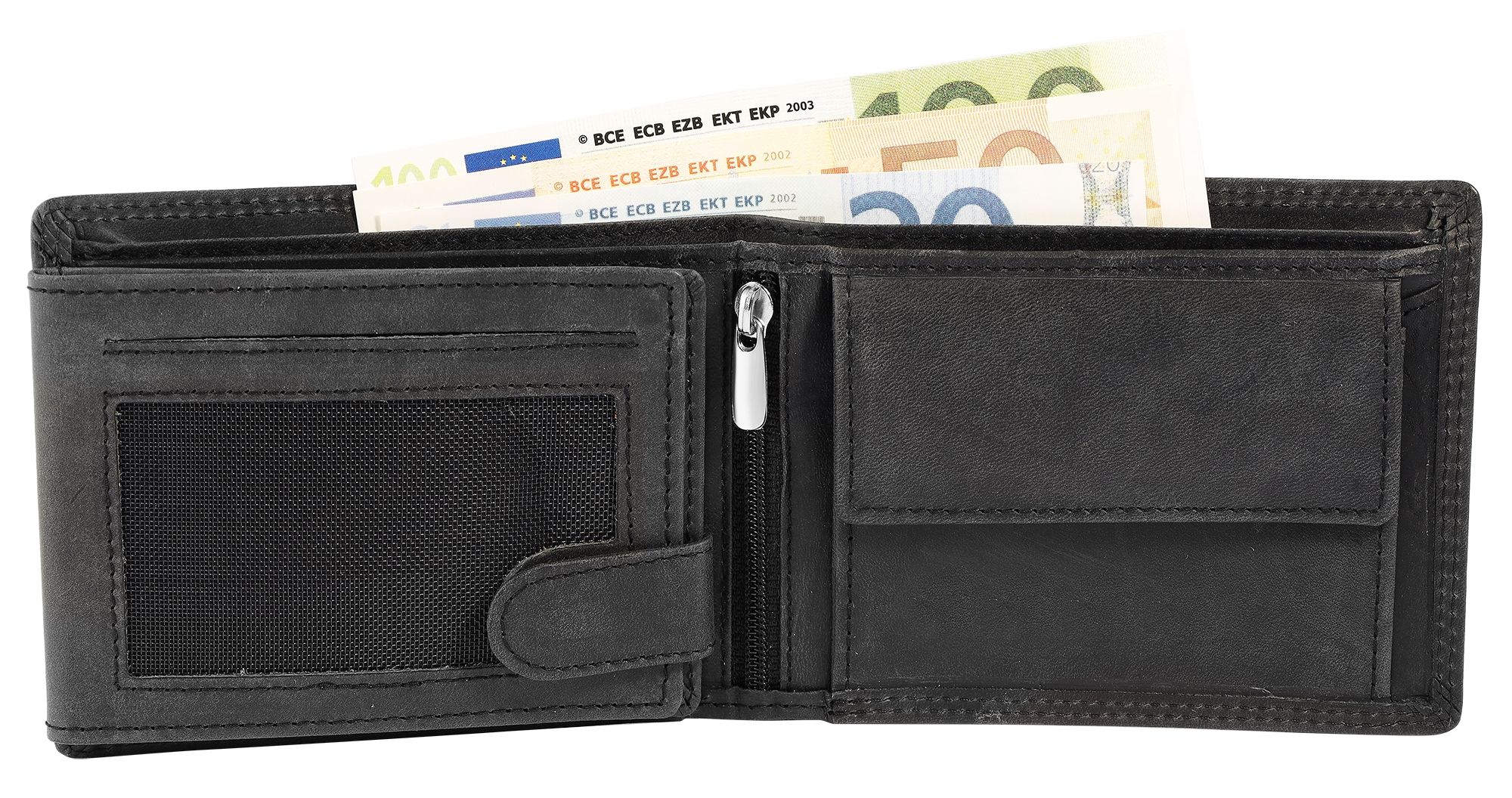 Akzent Echt Leder (Hunter-Leder) Geldbörse, RFID, Querformat, "Truck", schwarz