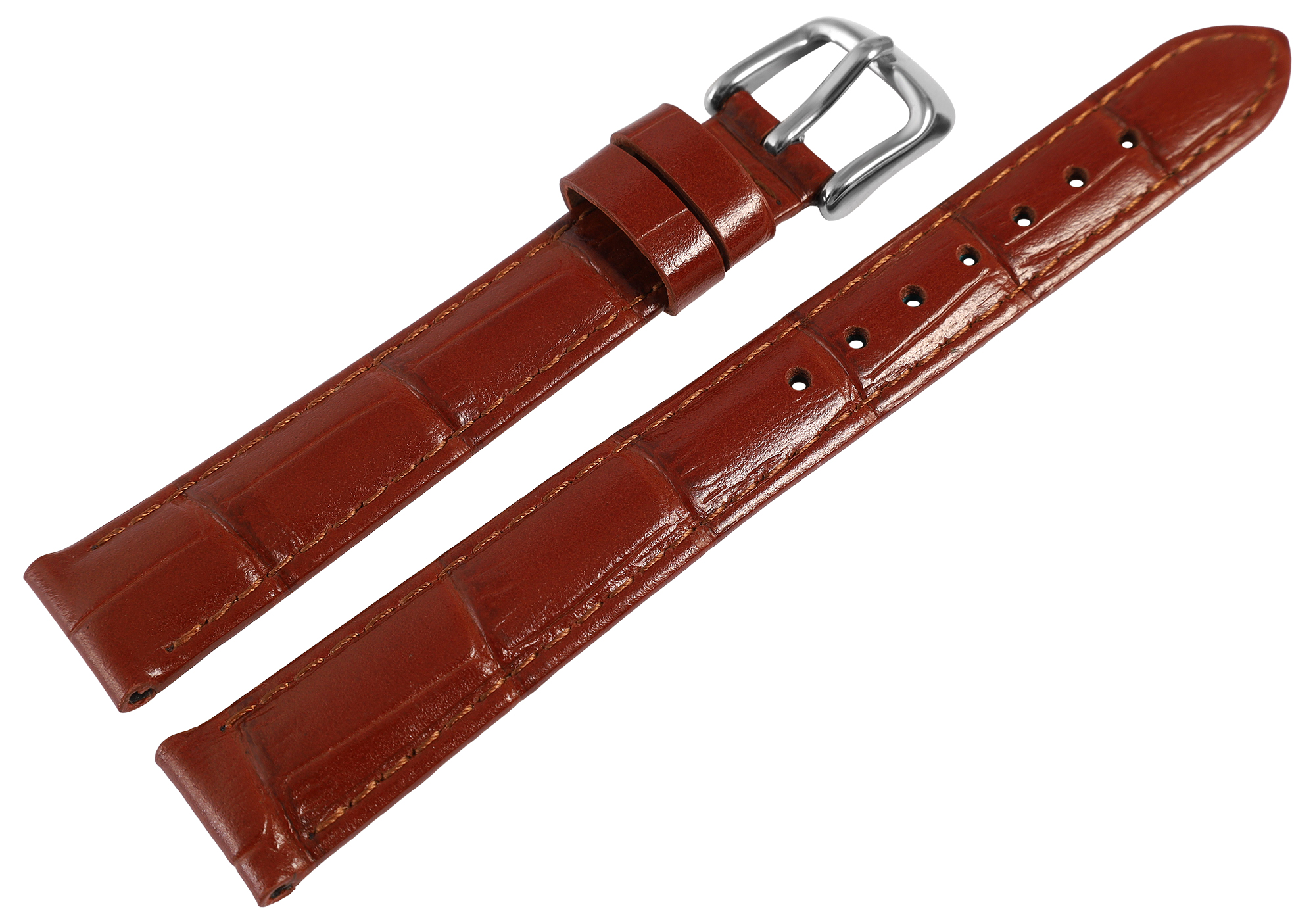 Uhrenarmband aus Echt Leder, Kroko-Optik, cognac, 14- 22 mm