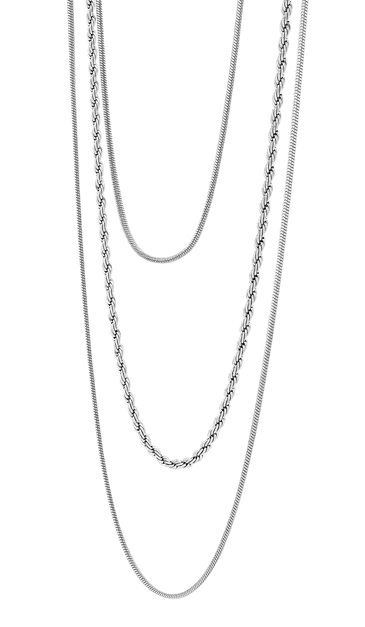 "Nelda" Edelstahl Layering Kette, 40/ 45/ 50 + 5 cm, silberfarben