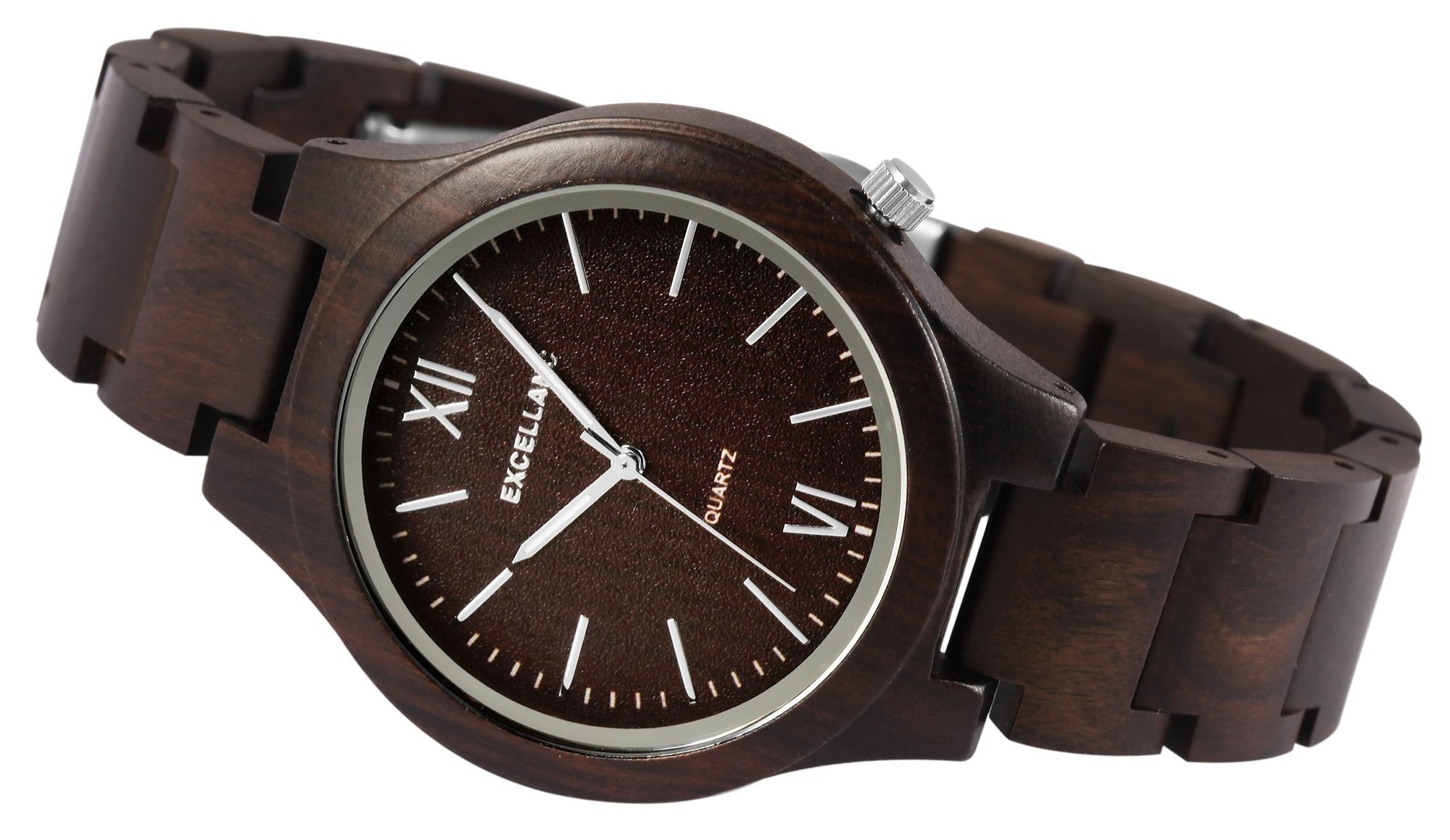 Excellanc Damen Armbanduhr aus schwarzem Sandelholz mit Edelstahl Faltschließe
