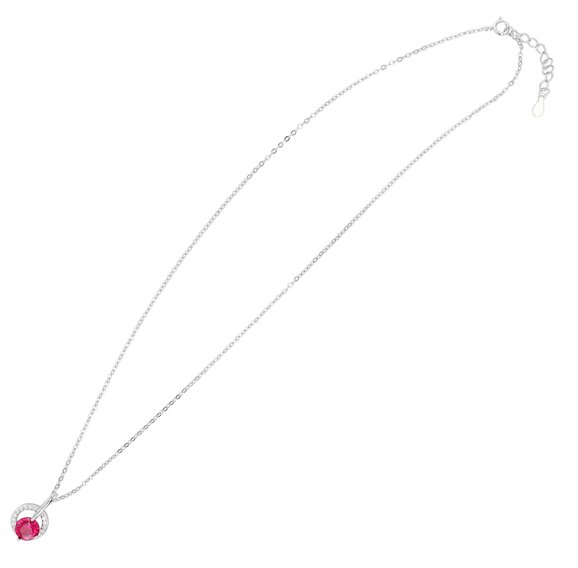 "Alesja" 925/- Echt Silber Kette mit Anhänger 42 + 3 cm, rhodiniert, roter Zirkon