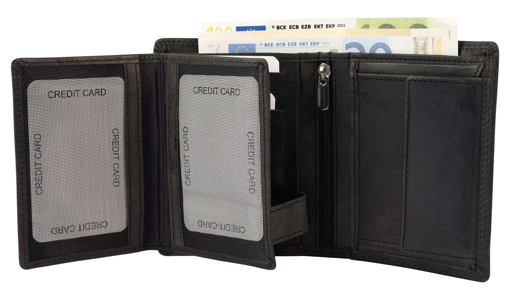 Akzent Echt Leder (Hunter-Leder) Geldbörse, RFID, Hochformat, "Anker", schwarz