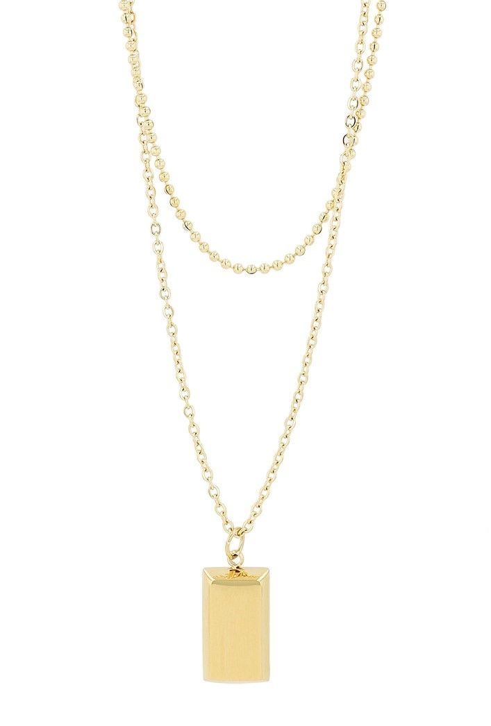 Akzent Layering-Kette mit Gravuranhänger, Edelstahl, goldfarben