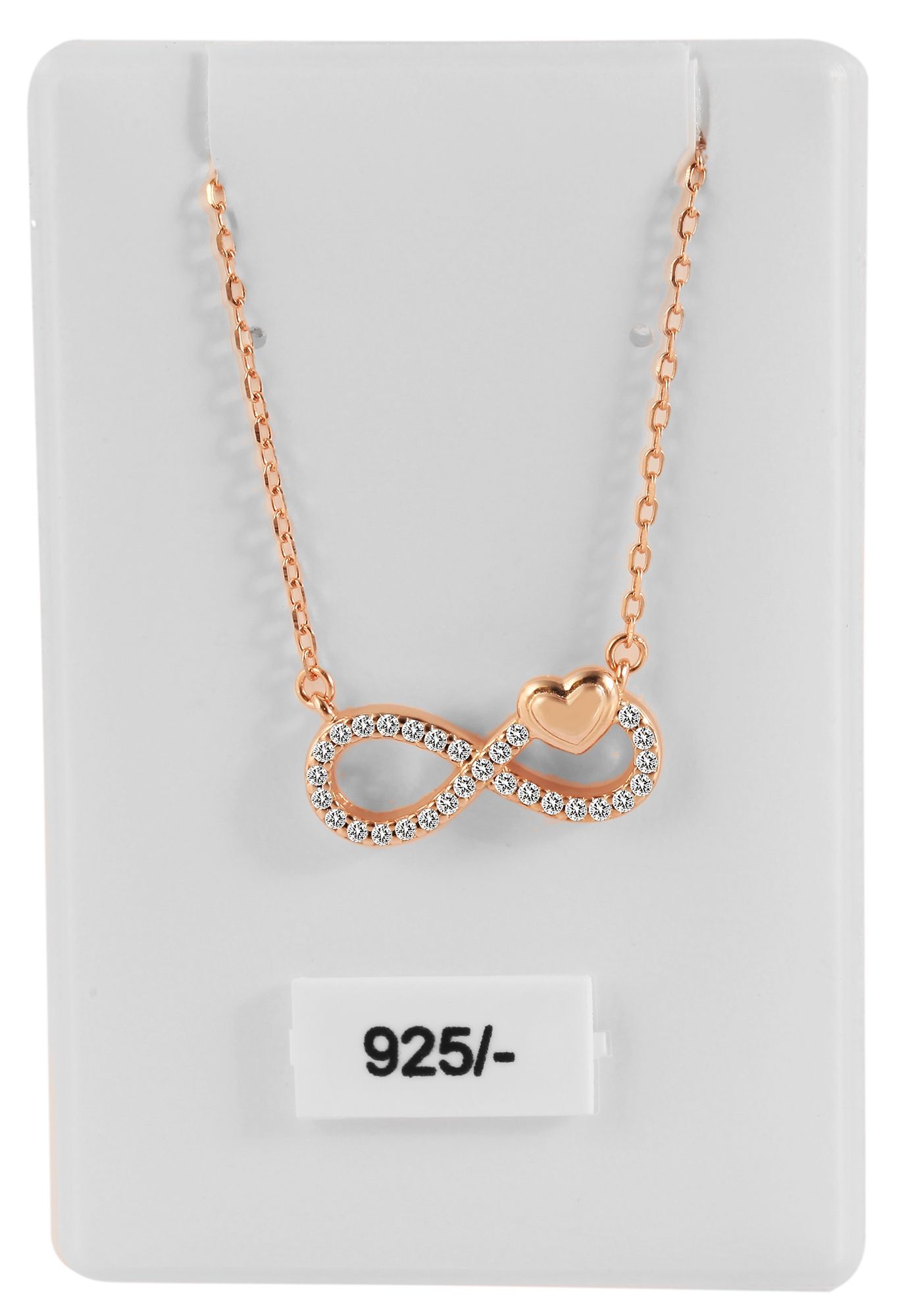 "Jihan", 925/- Echt Silber Halskette mit Anhänger Infinity mit Zirkonia, rosévergoldet, 42 cm