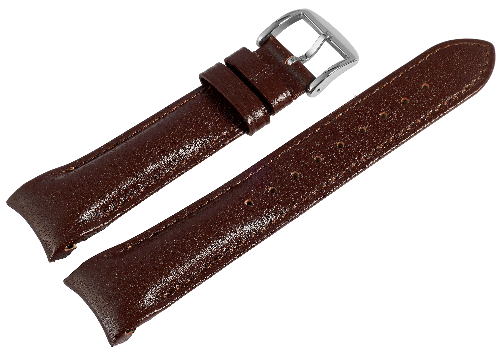 Echtleder Uhrenarmband, gepolstert, genäht, braun, 22 mm
