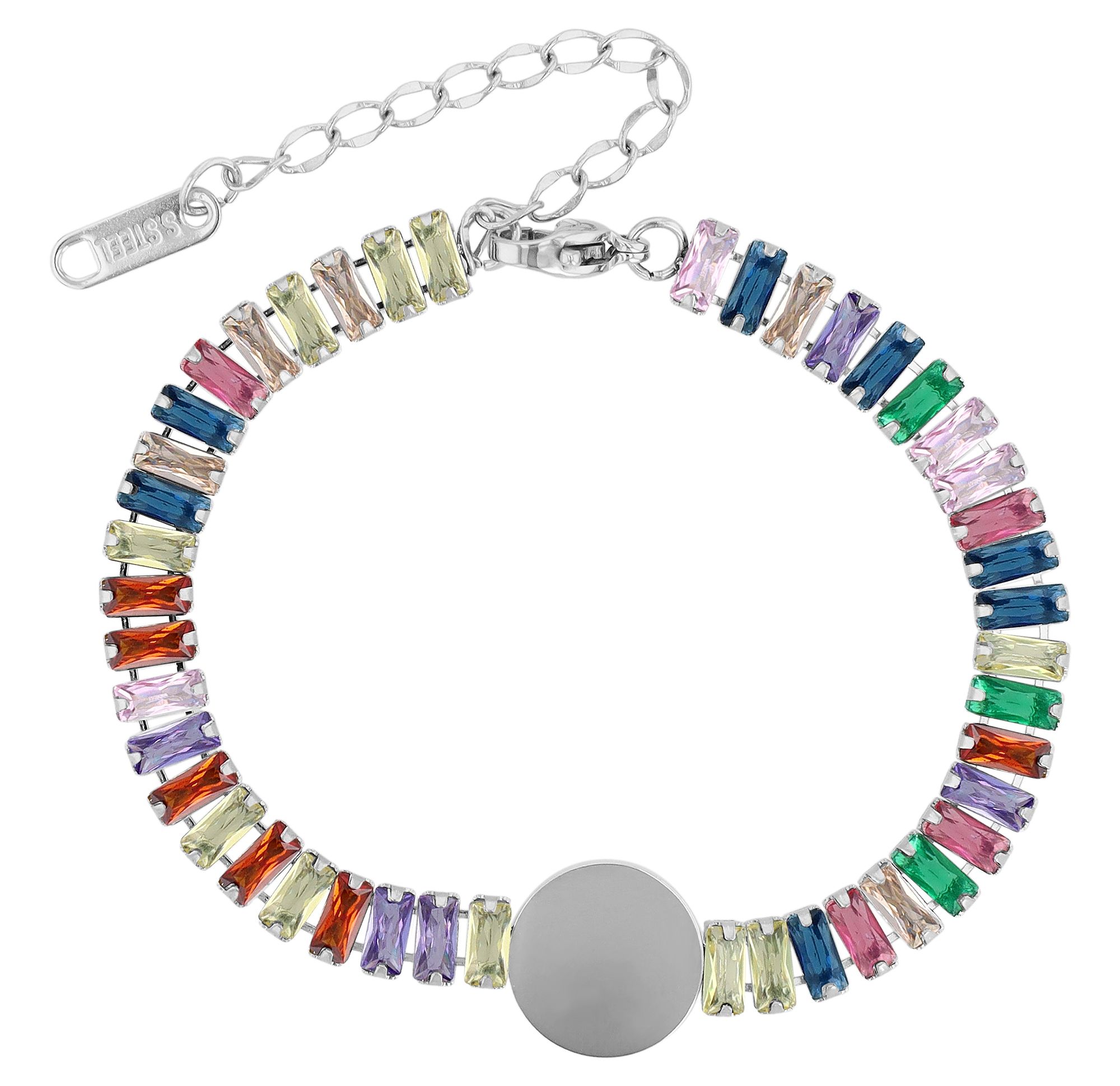 Akzent Armband "Alexa", Edelstahl & Zirkoniasteine, Gravurplatte, silber- oder goldfarben