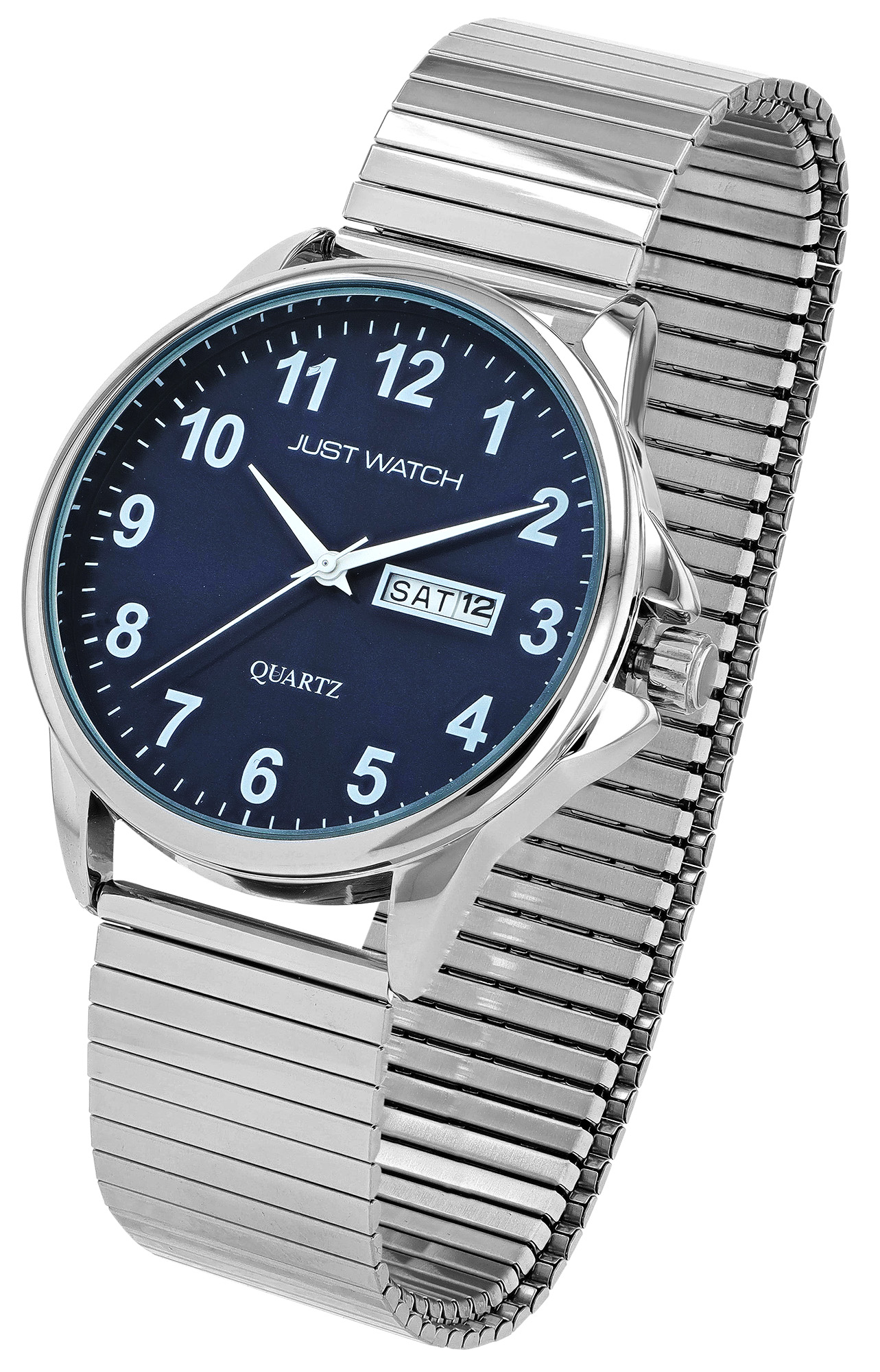 Just Watch "Bruno" Herrenuhr Ø 39 mm, Edelstahl Zugband, silberfarben/ blau