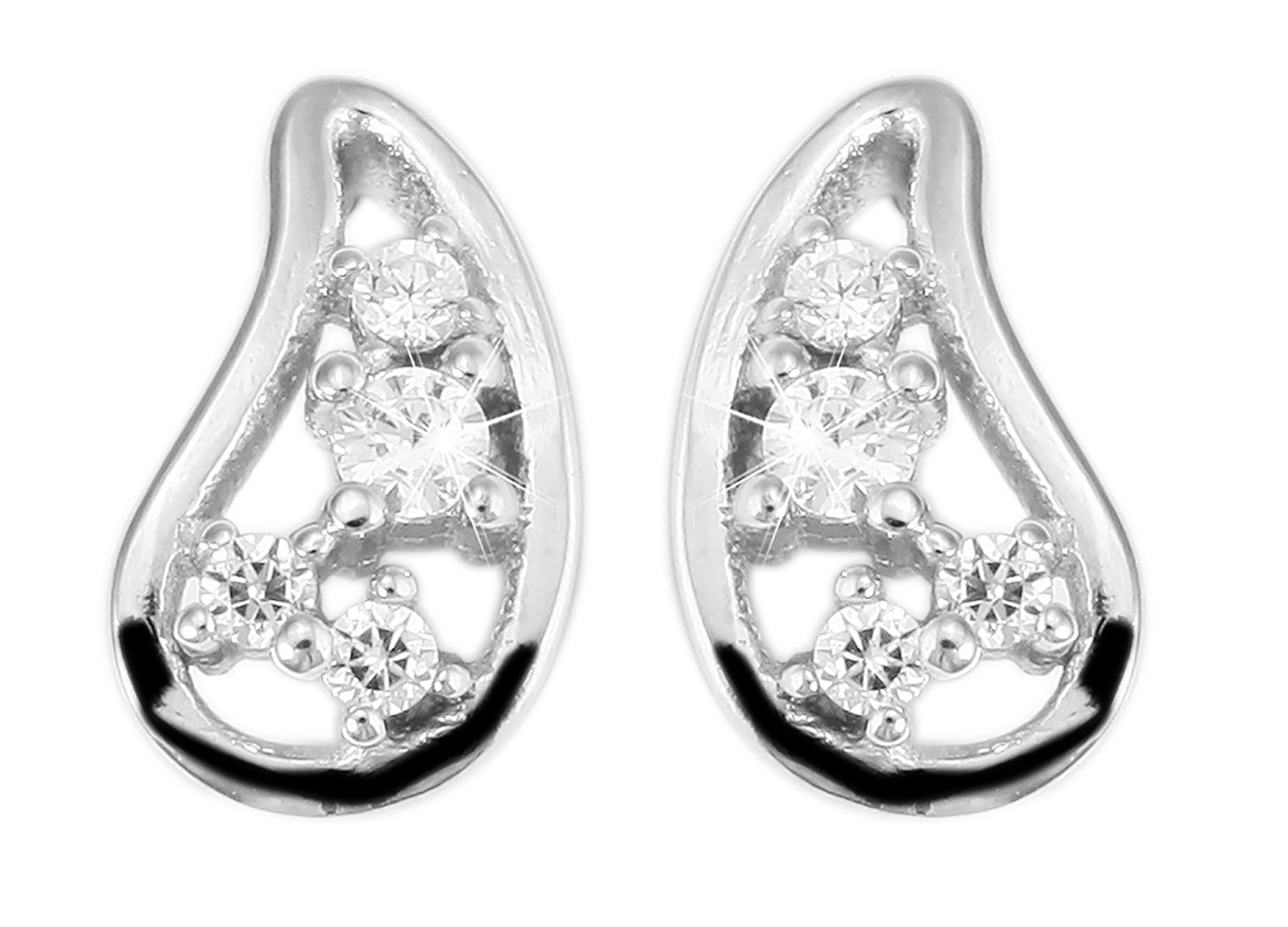 925/- Echt Silber Ohrstecker "Vani", Tropfen mit Zirkoniabesatz, rhodiniert