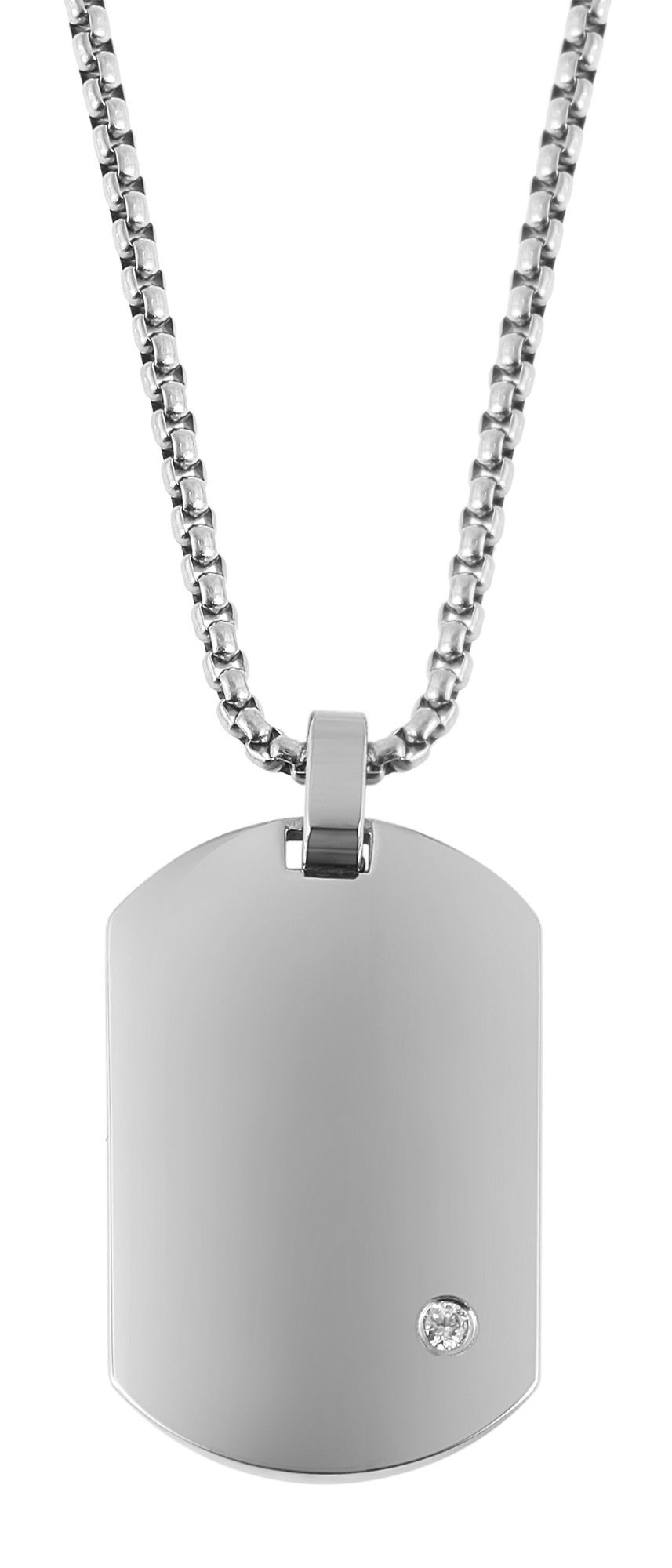 "Saranja", Edelstahl Halskette, Simili, Dog Tag, silberfarben, gravurfähig, 61 cm