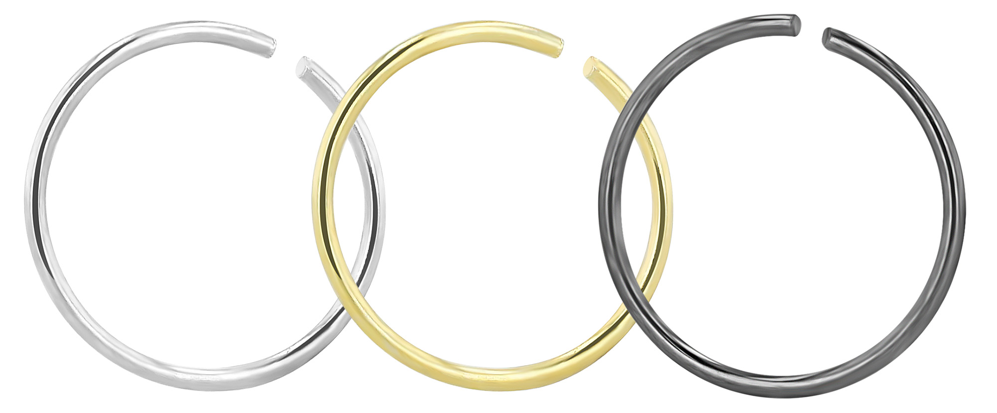 "Voncia" offener Nasenring/ Nasenpiercing , 925/- Echt Silber, rhodiniert, 3 Varianten, VE-20 Stück