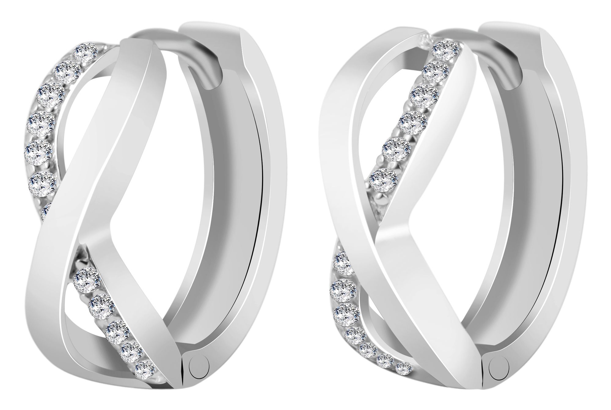 "Alelia" 925/- Echt Silber Klapp-Creolen - Infinity Ø 13 mm, Zirkonia, rhodiniert