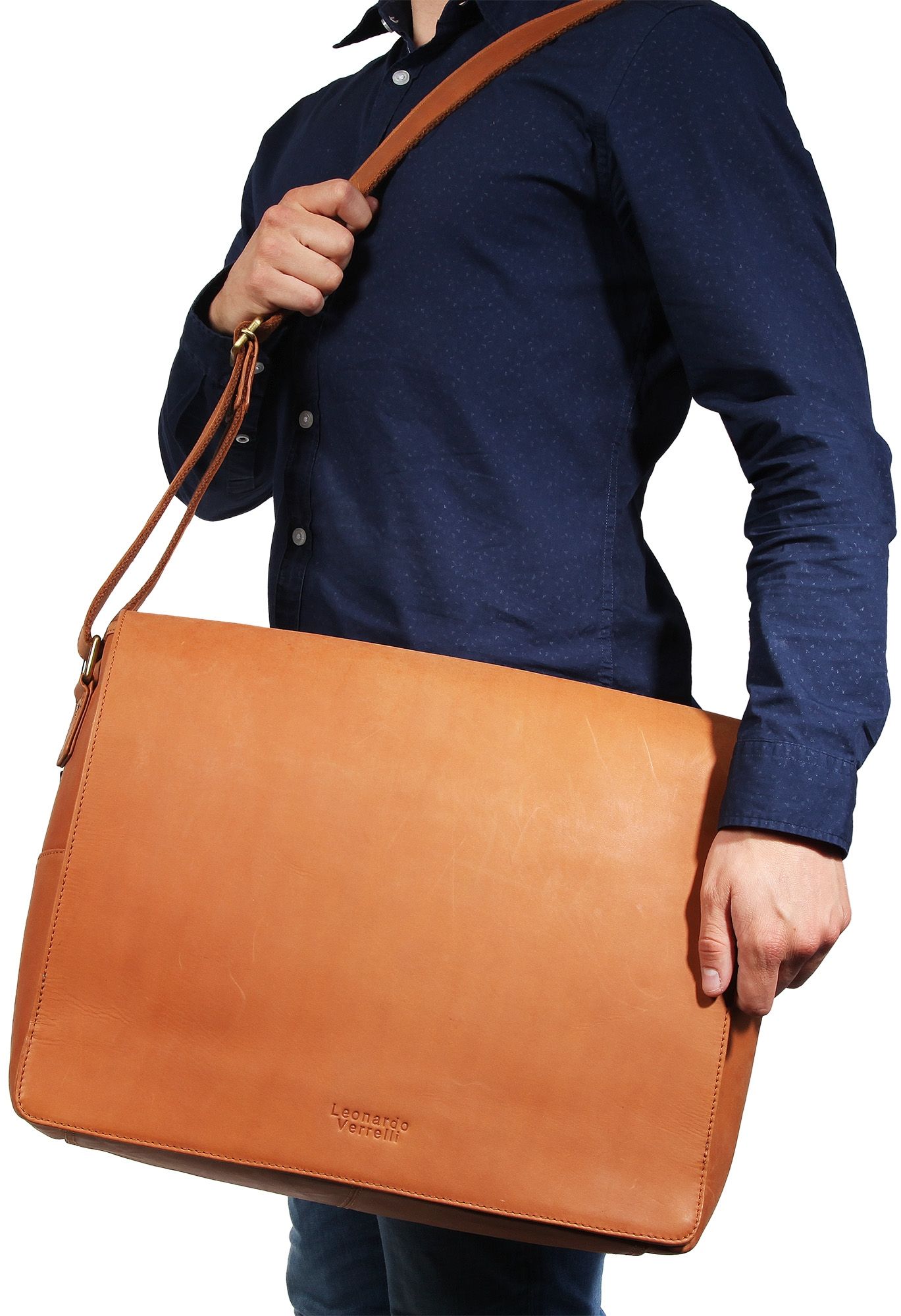 Leonardo Verrelli Echt Leder Laptoptasche Lehrertasche, Braun