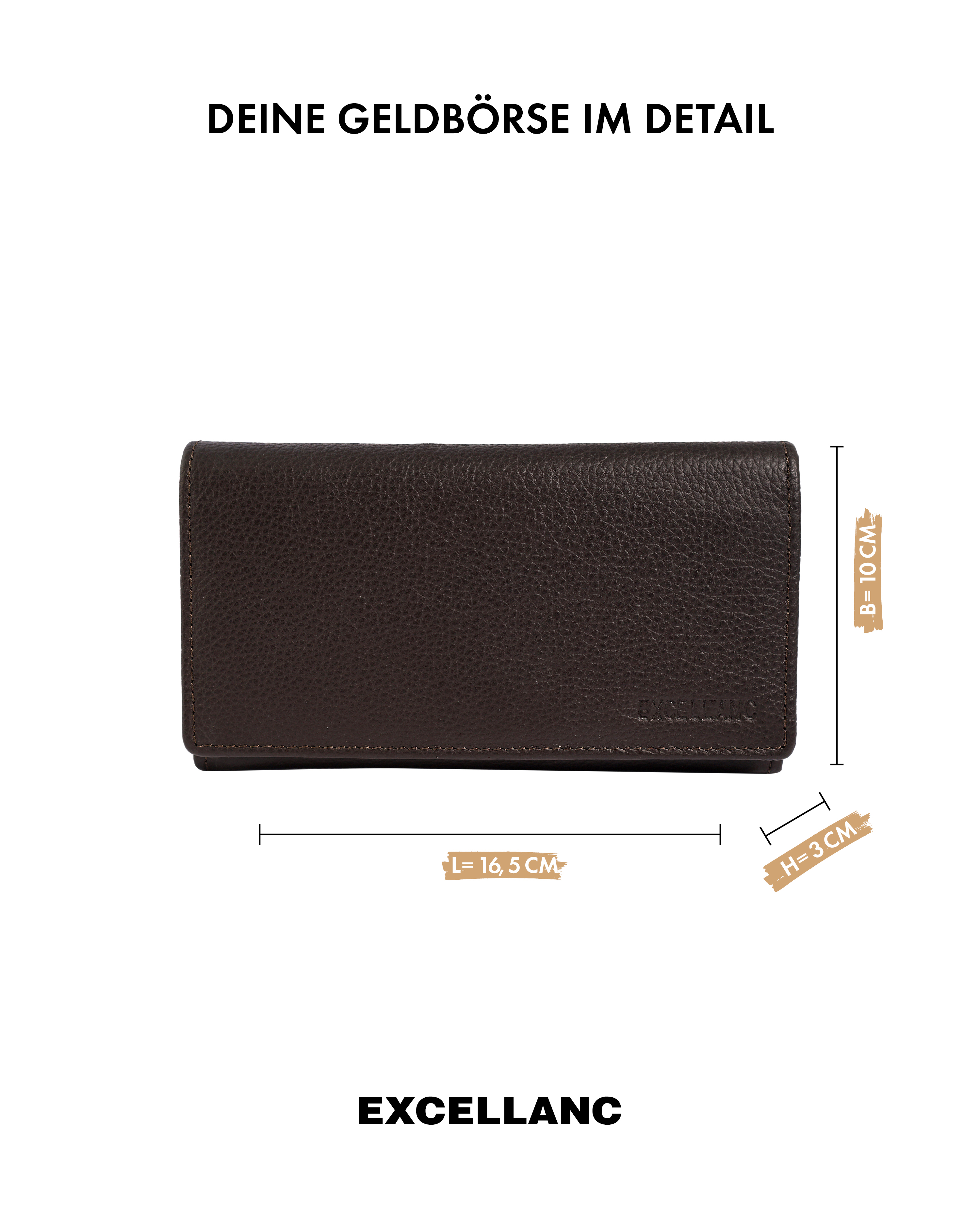 Excellanc Damen Geldbörse, Echtleder (Nappa), RFID, Querformat, braun
