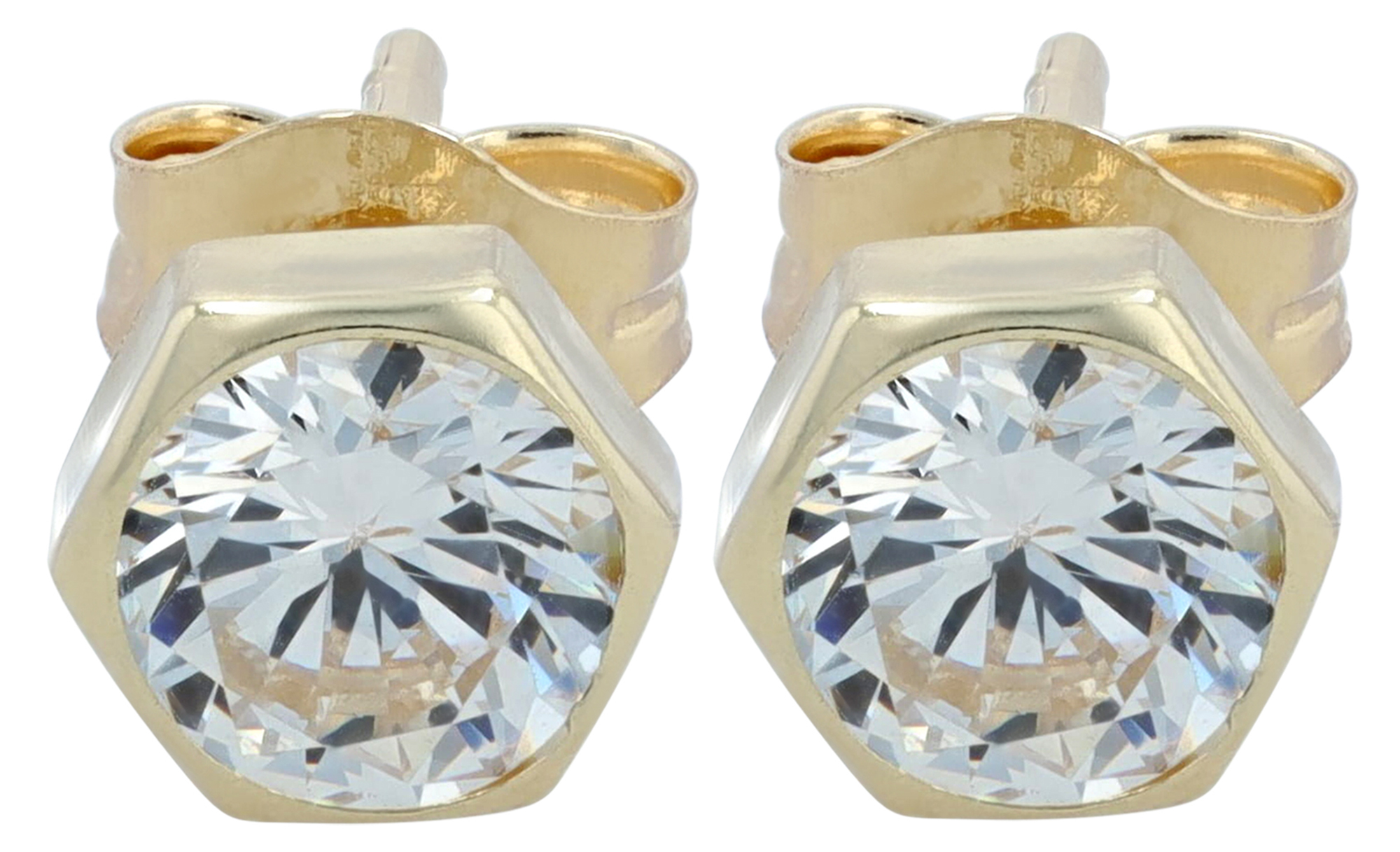333/- Echt Gold "Inaya" Ohrstecker - Hexagon 4 m mit Zirkonia, Gelbgold, 8 Karat