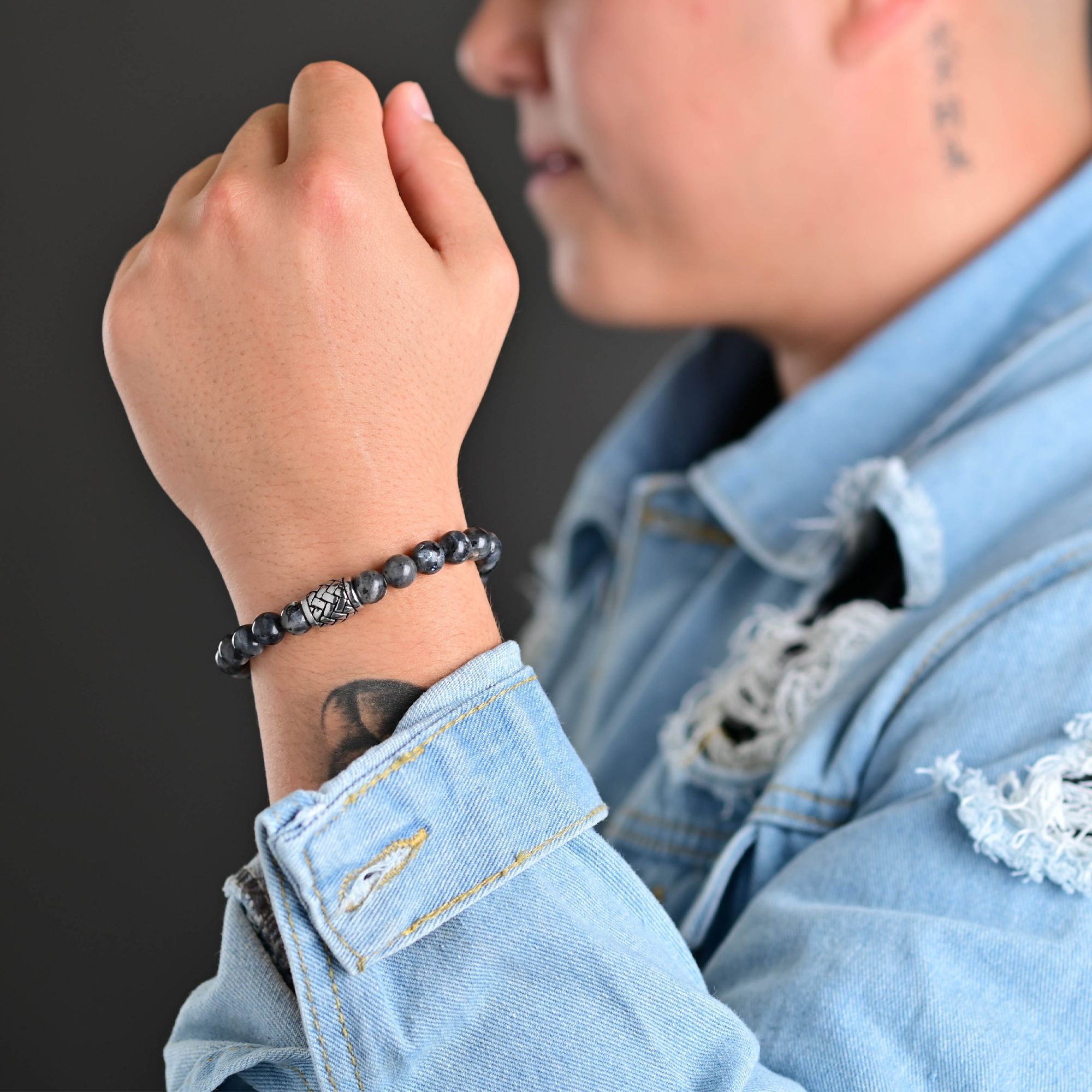"Oni" Kugelarmband, Naturstein (Feuer Achat)/ Edelstahl
