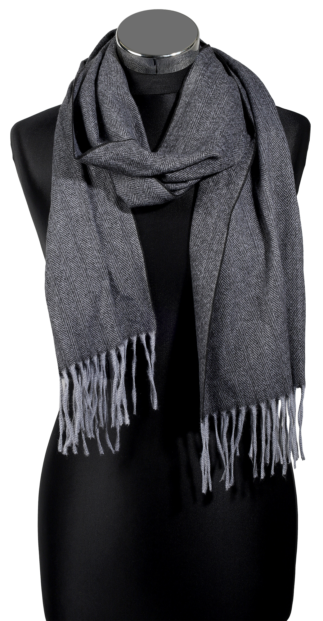 Herren Winterschal, unifarben mit Fischgrätenmuster (schwarz) 100% Polyester VE 4