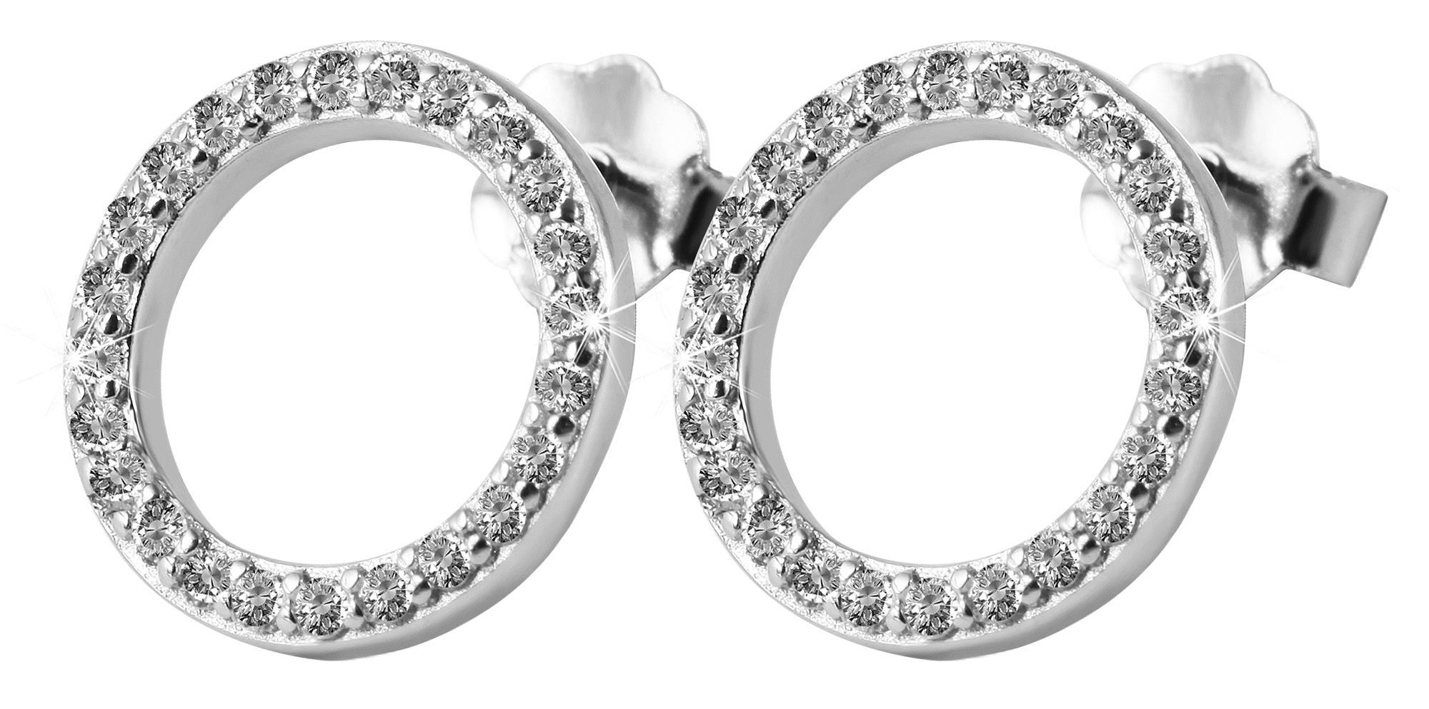 "Ruth" 925/- Echt Silber Ohrstecker rund, Zirkoniabesatz, silberfarben rhodiniert