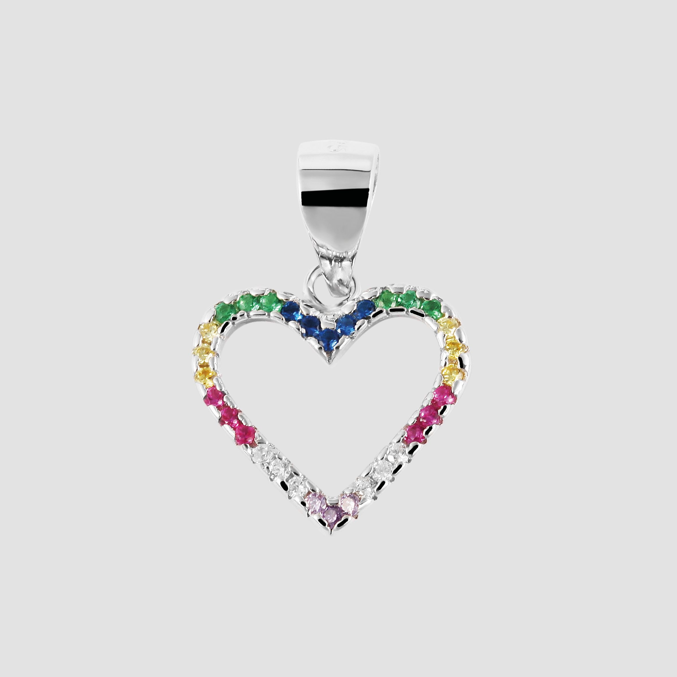 925/- Echt Silber Anhänger ohne Kette "Hille", Herz mit bunten Zirkoniasteinen, 925/rhodiniert
