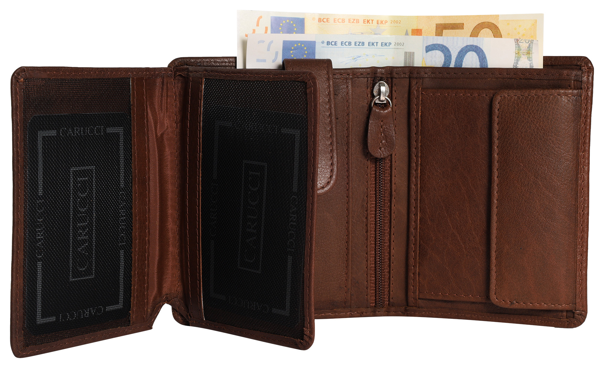 Carucci Echtleder (Bonanza) Geldbörse mit Box, RFID, Hochformat, braun/ dunkelbraun