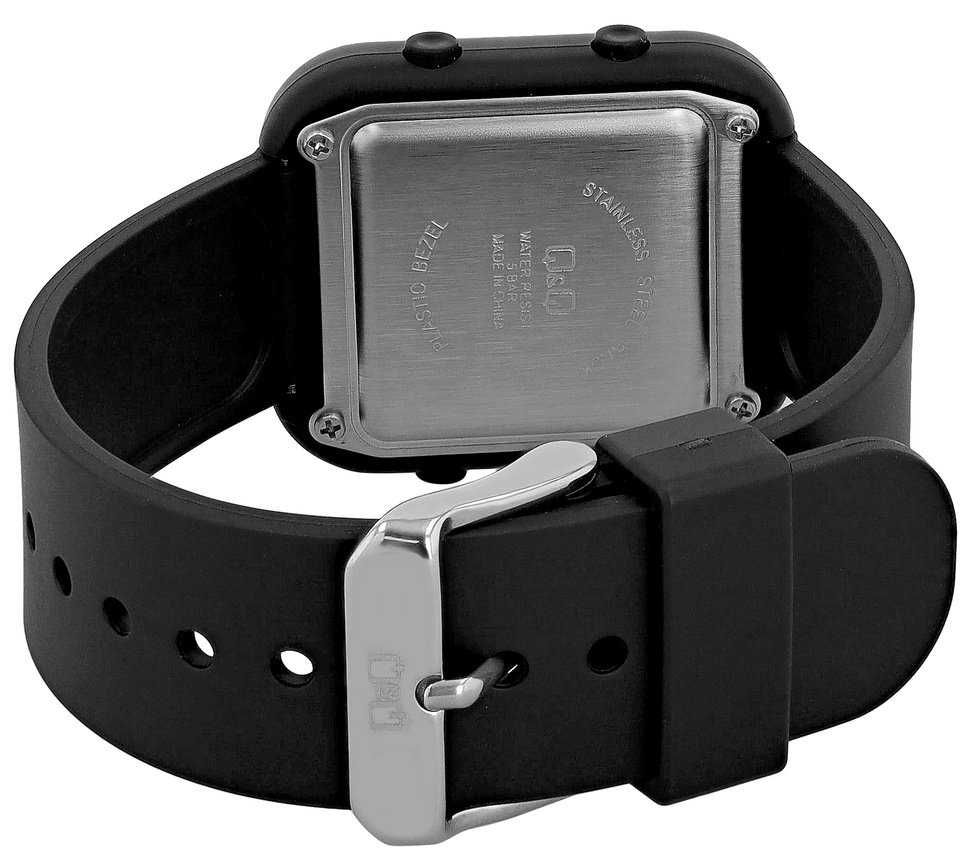 Q&Q Unisex Digitaluhr, Kunststoff, Resinband, schwarz, 5 ATM, 40 x 34 mm