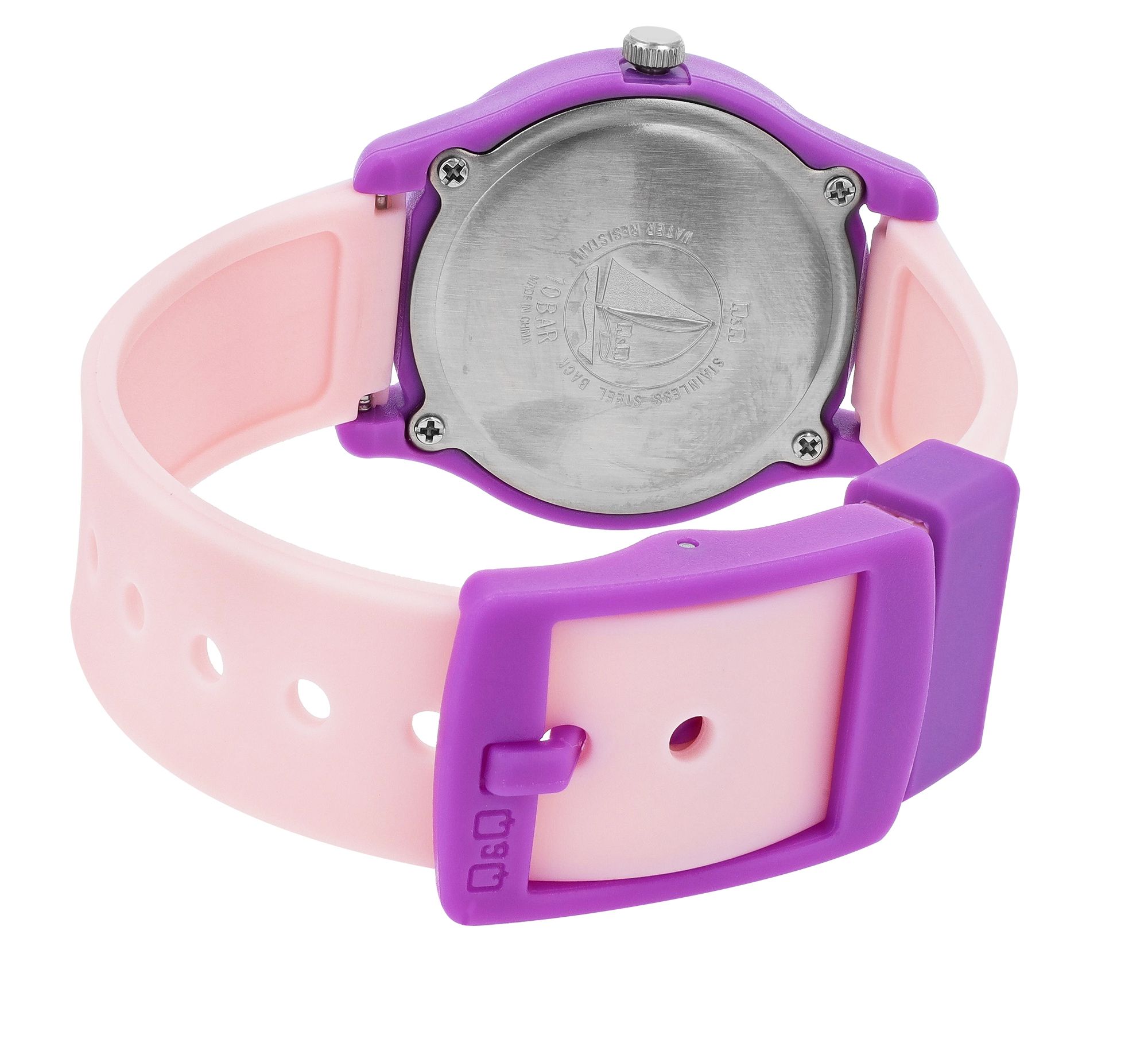 Q&Q Kinderuhr mit Silikonarmband, "Wal", 10 Bar, rosa