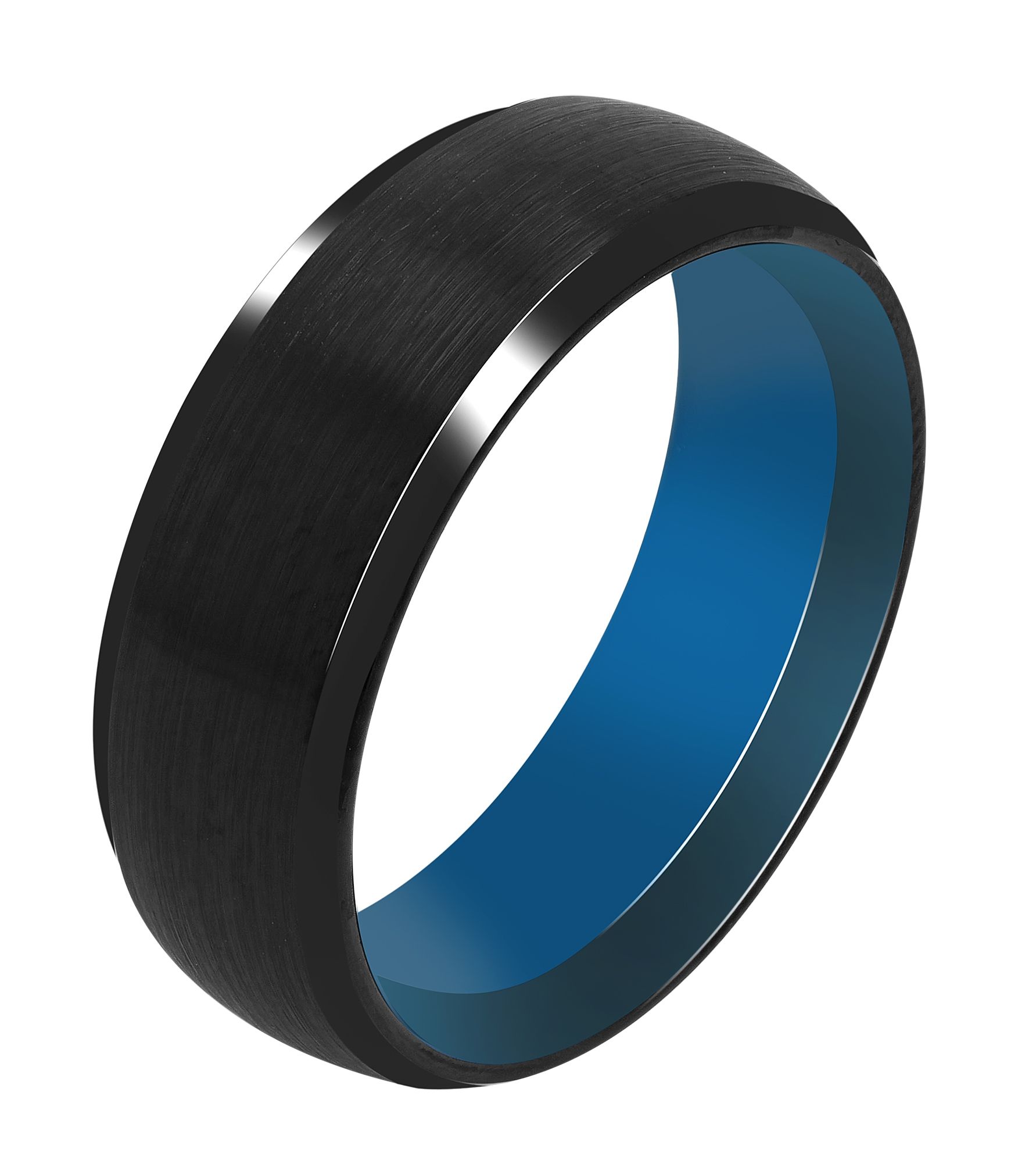 "Charcoal" Herrenring aus Tungsten, schwarz/ innen blau - matt/poliert, Gr. 68