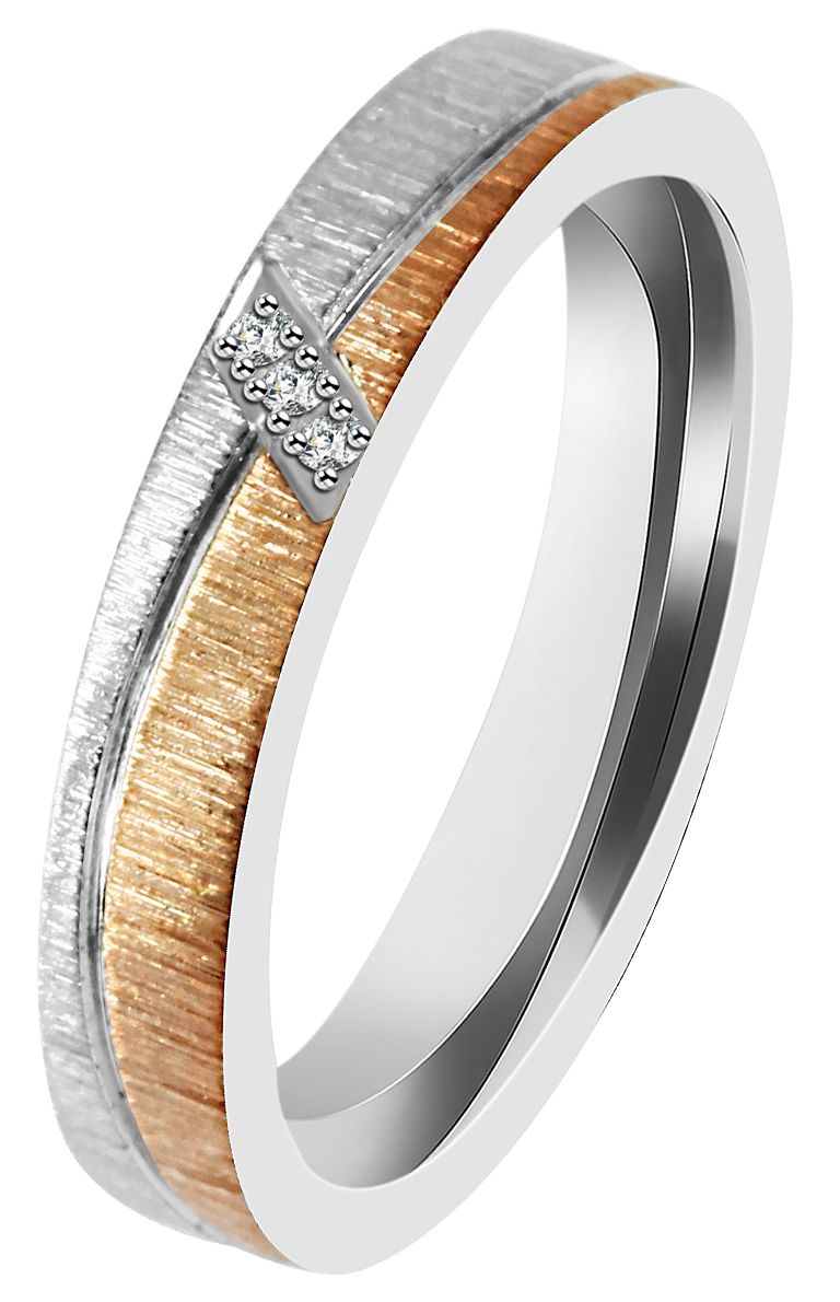 "Vision Highlight" Damen-Partnerring, Akzent, Edelstahl, Simili, bicolor (silberfarbig/ roségoldfarbig), Gr 54